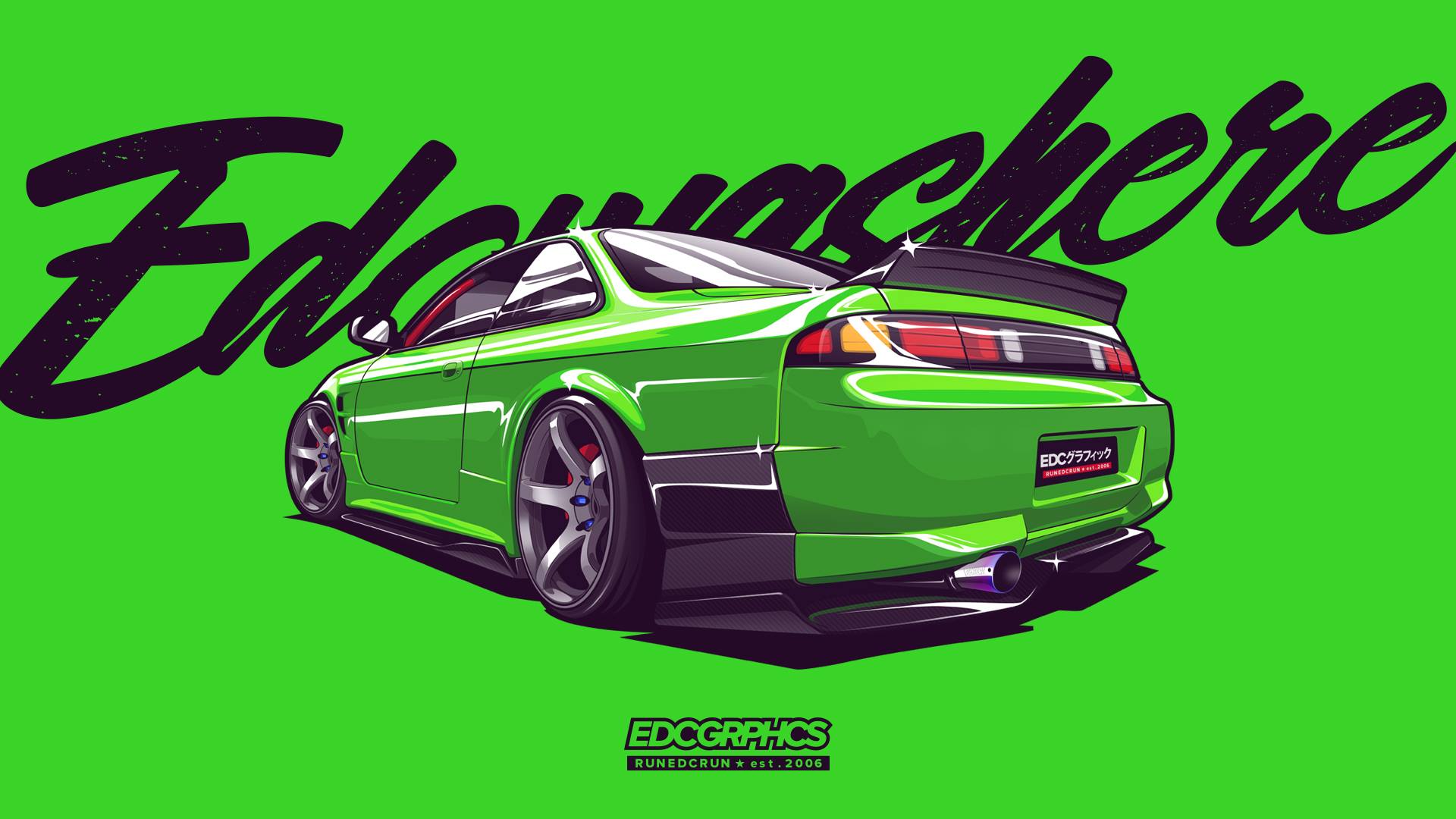 EDC Graphics Nissan 200SX Nissan JDM Render Japanese Cars Green Car 1920x1080