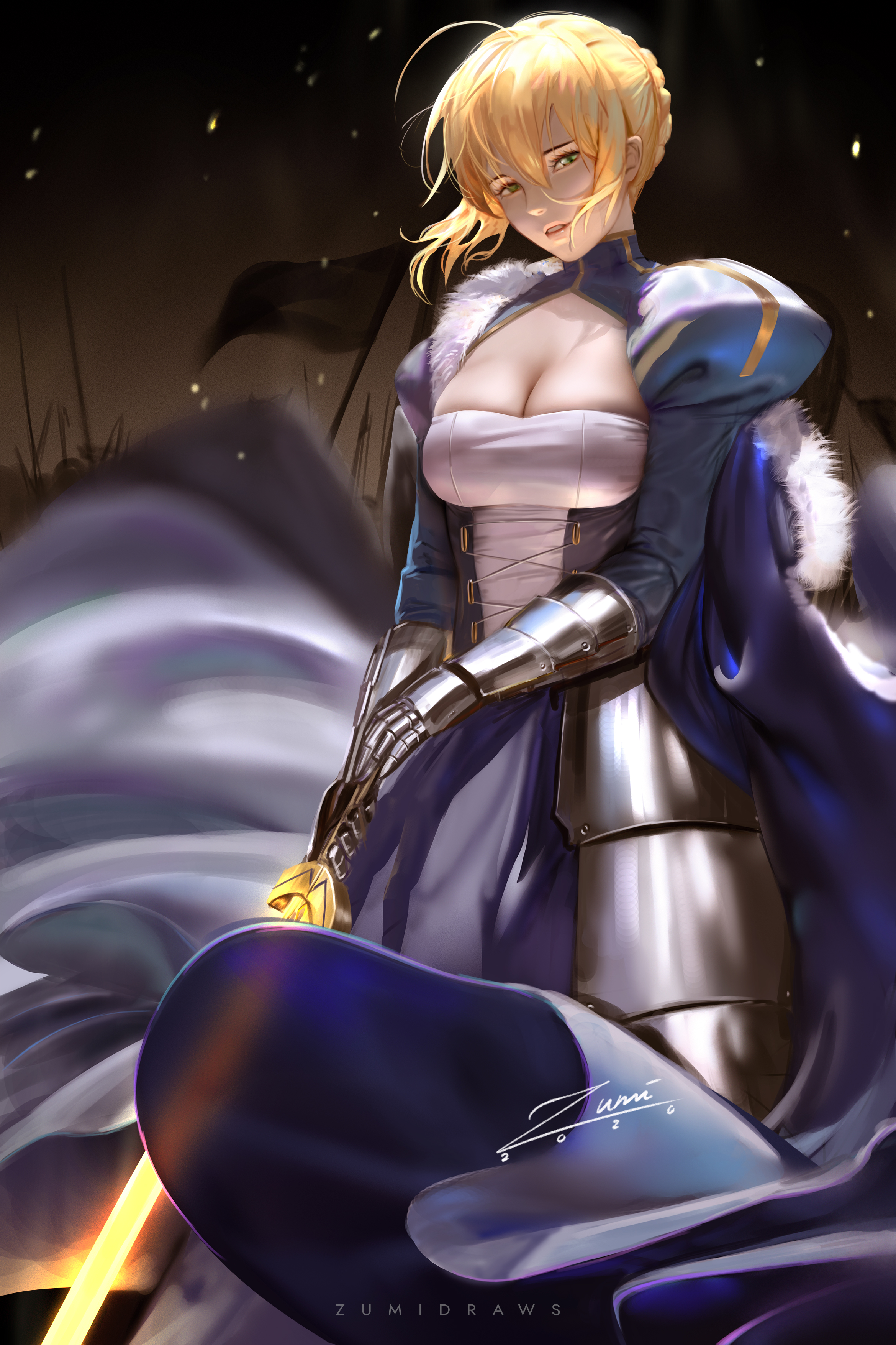 Saber Fate Series Anime Girls Fan Art Looking At Viewer Armor Cape Sword Girls With Swords Fantasy A 2339x3508