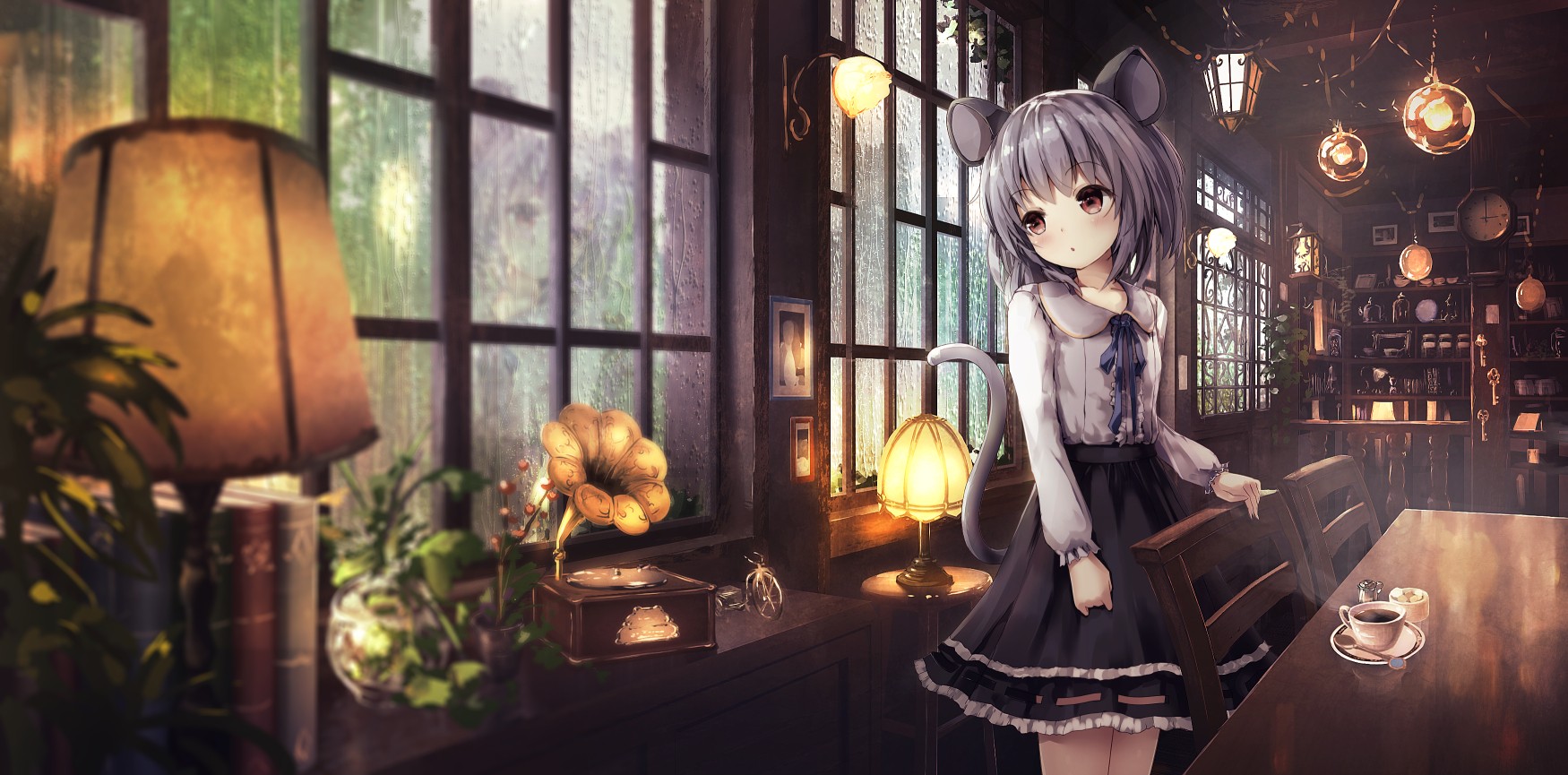 Anime Anime Girls Touhou Nazrin Animal Ears Gray Hair Red Eyes Short Hair Tail 1750x865