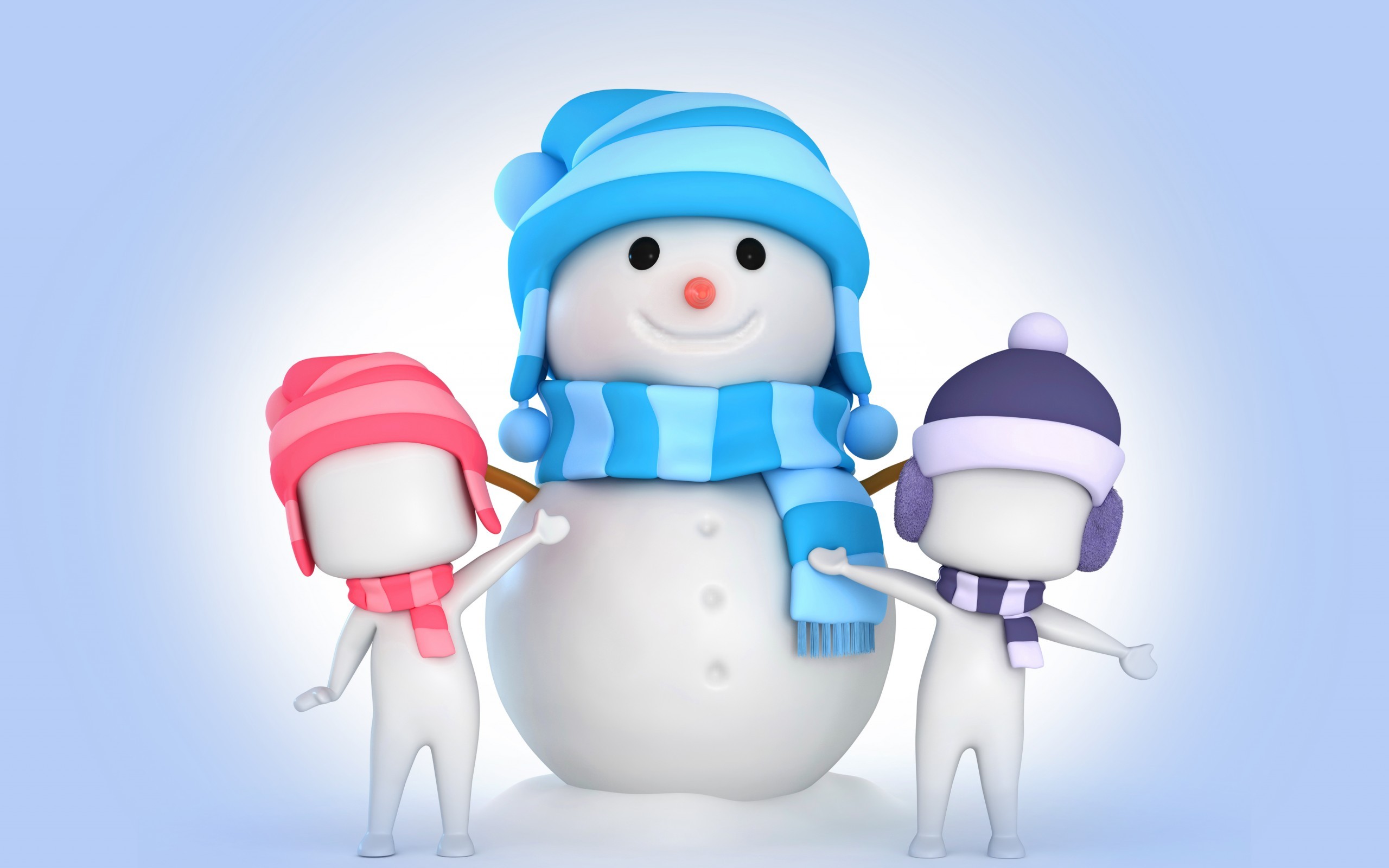 Snowmen Digital Art Simple Background 2560x1600