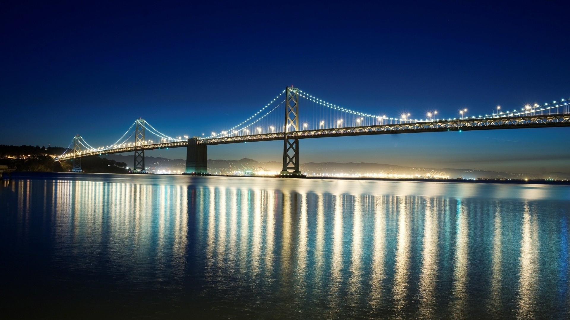 Bridge San Francisco Oakland Bay Bridge City Lights Night Landscape 1920x1080