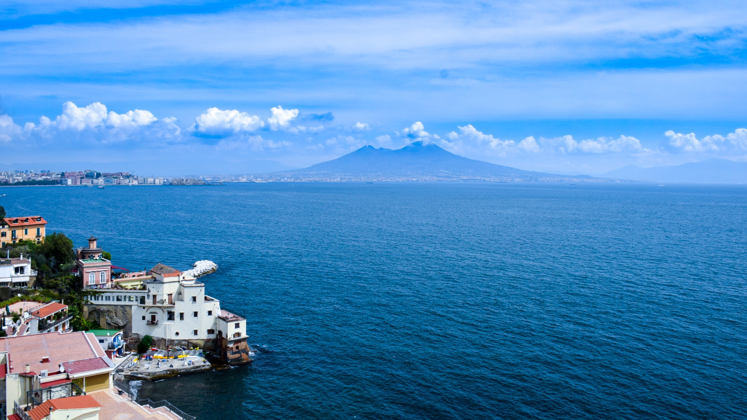 Mount Vesuvius Naples Campania Landscape Italy Sea 2992x1683