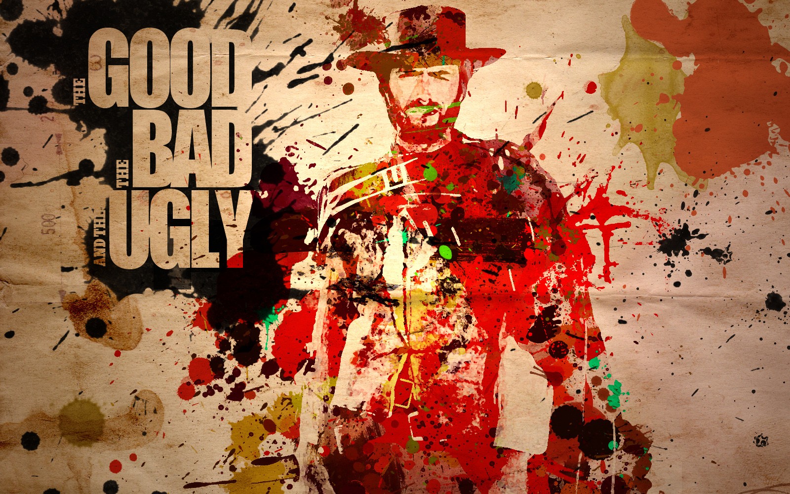 The Good The Bad And The Ugly Clint Eastwood Movies Paint Splatter Western 1600x1000