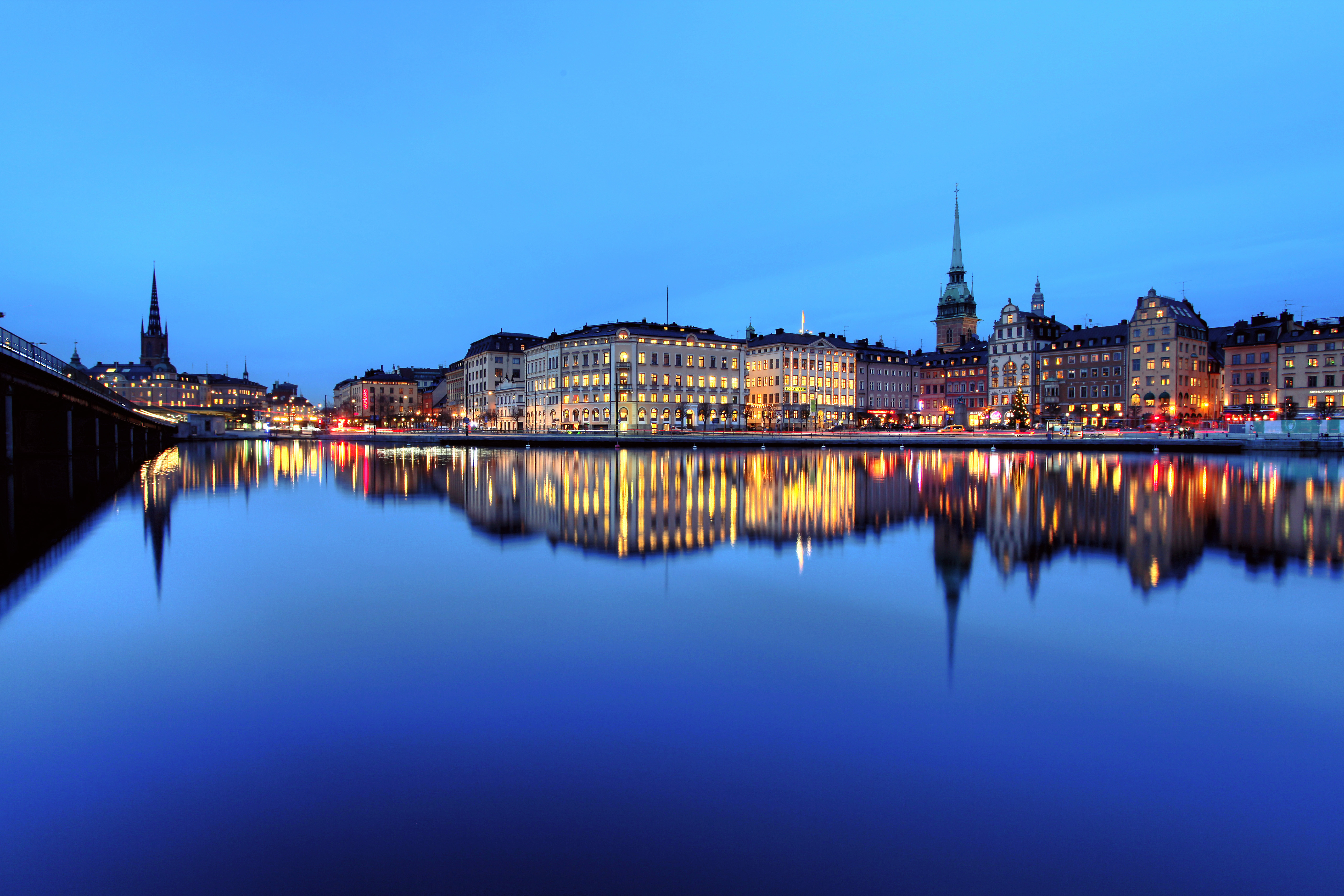 Stockholm Sweden City Night Building Water Reflection 5616x3744