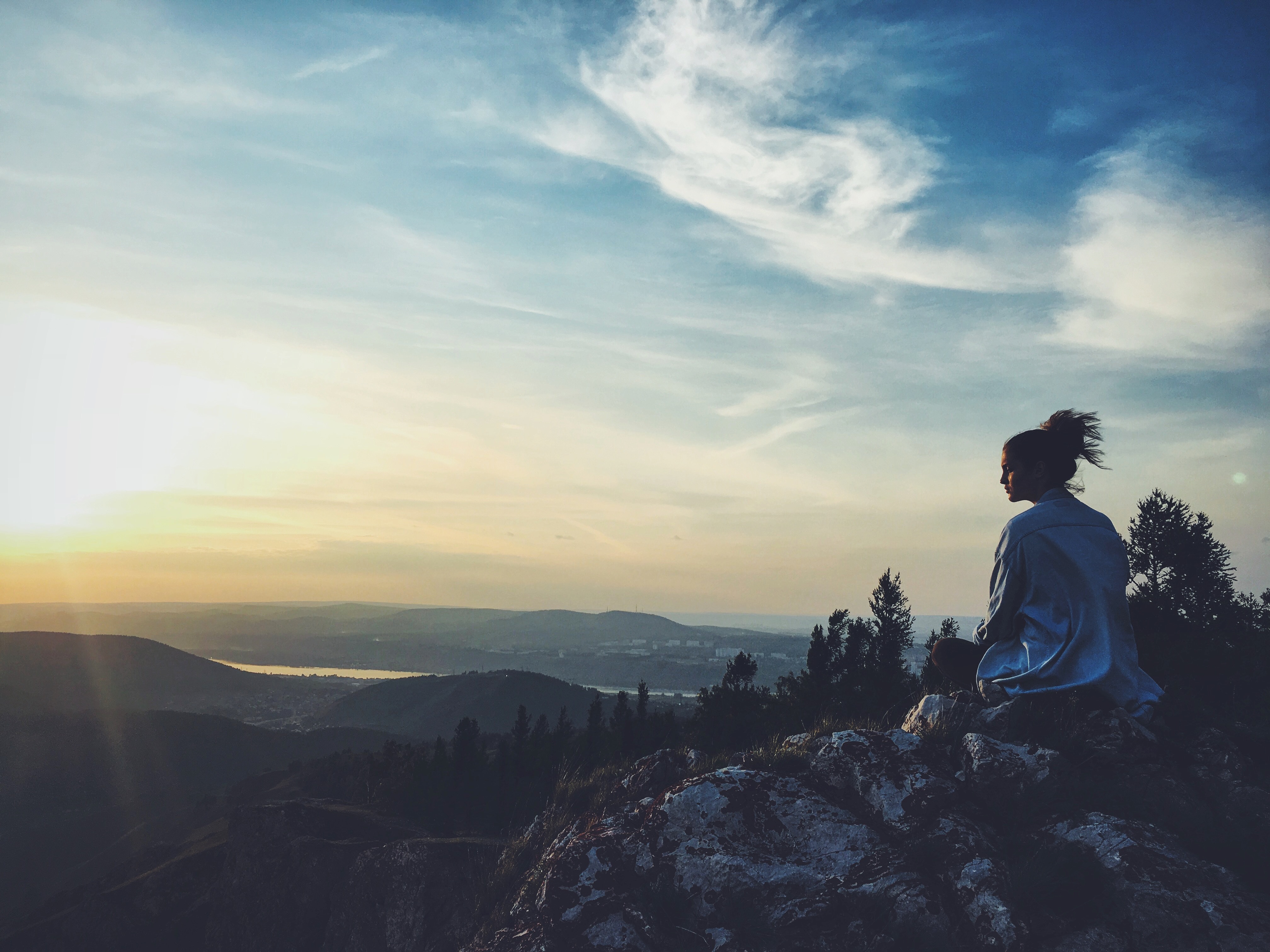 Women Women Outdoors Photography Back Looking Into The Distance Nature Landscape Far View Windy Moun 4032x3022