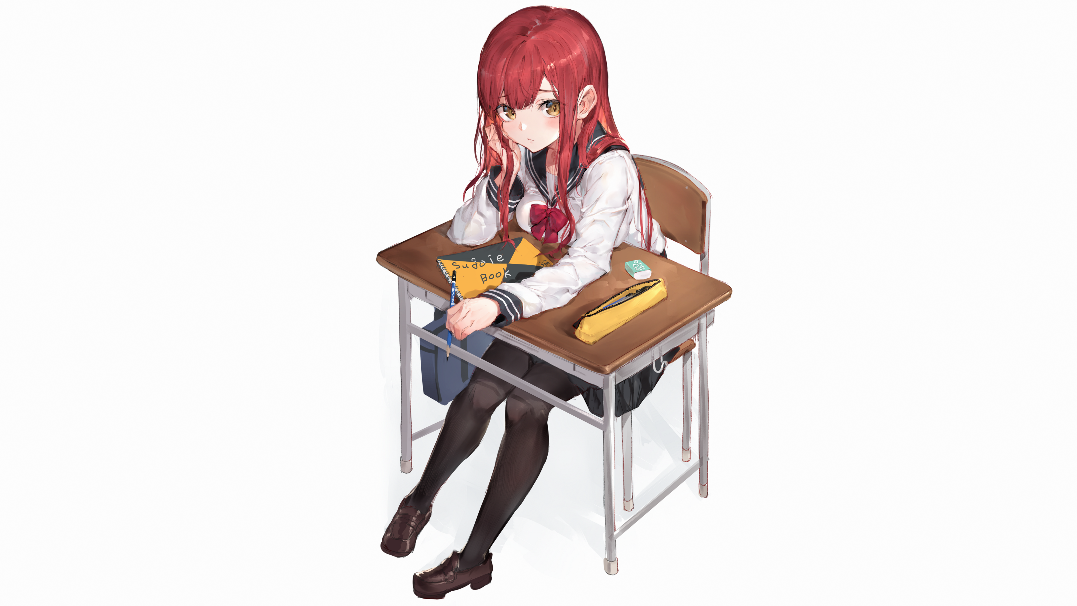 Anime Girls Original Characters Redhead Long Hair Looking At Viewer Schoolgirl School Uniform Sailor 3589x2019