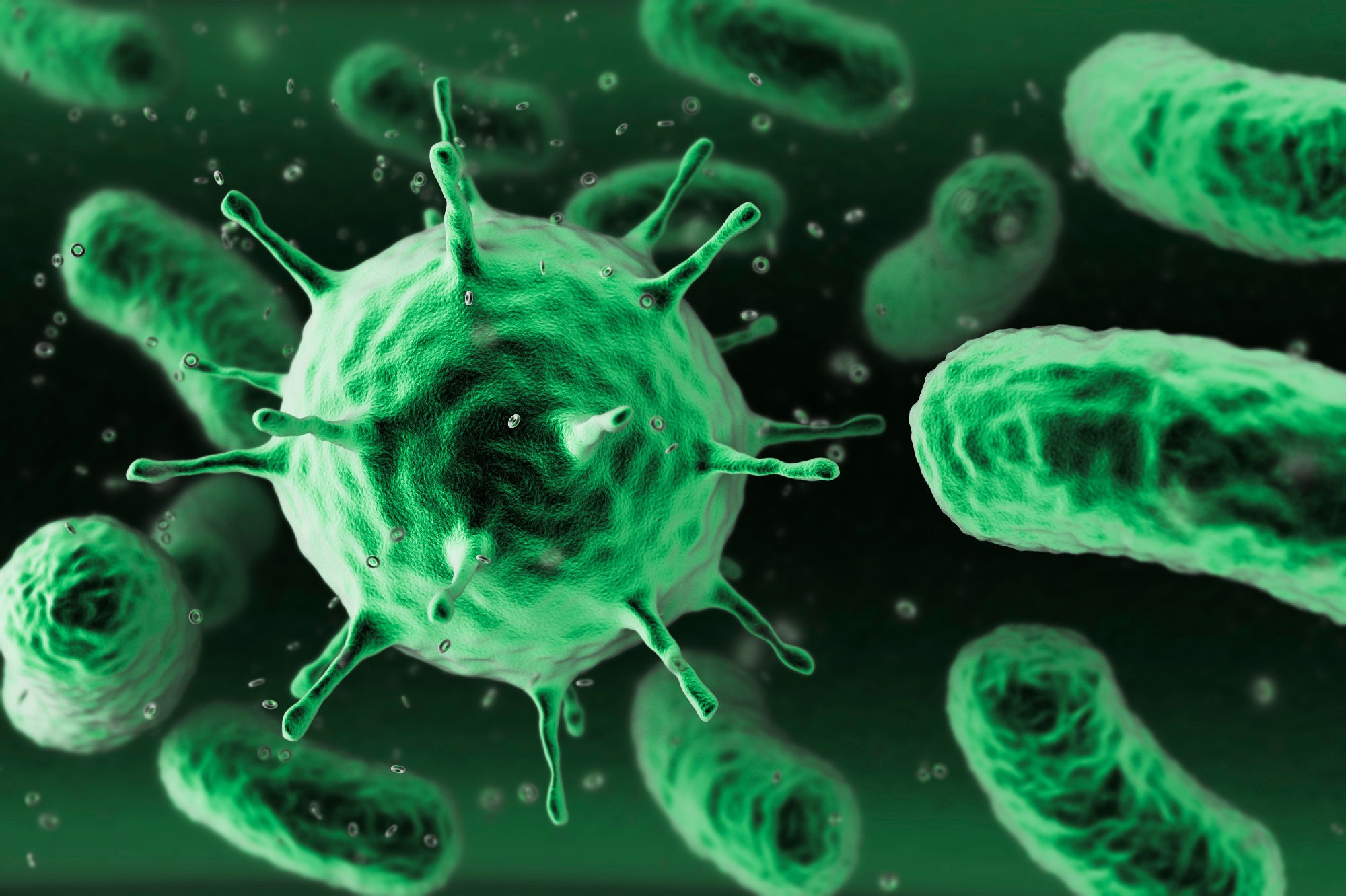 Microscopic Macro Miniatures Bacteria Green Science Chemistry Viruses 2000x1332
