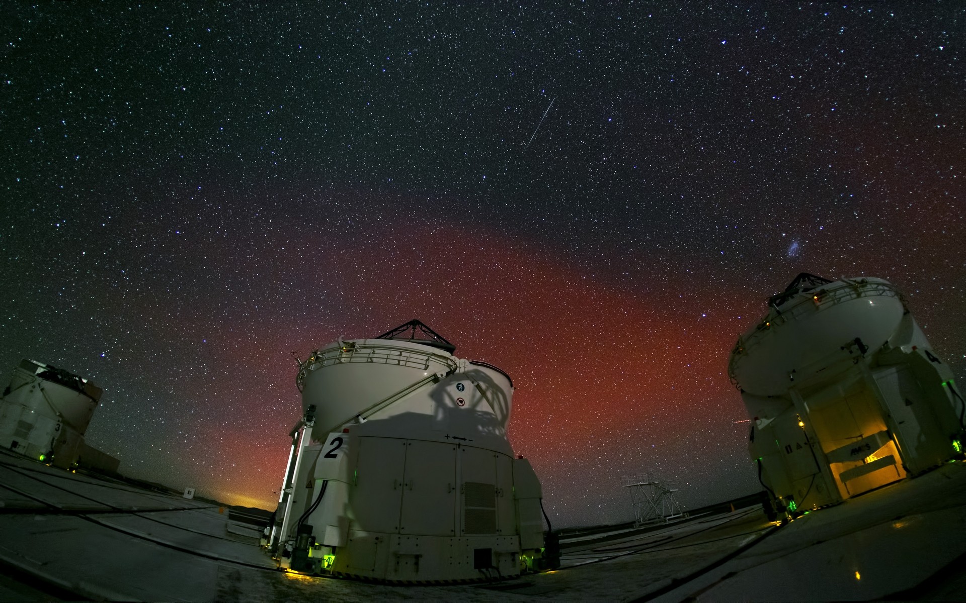 Landscape ALMA Observatory Atacama Desert Chile Starry Night Shooting Stars Long Exposure Space Tech 1920x1200