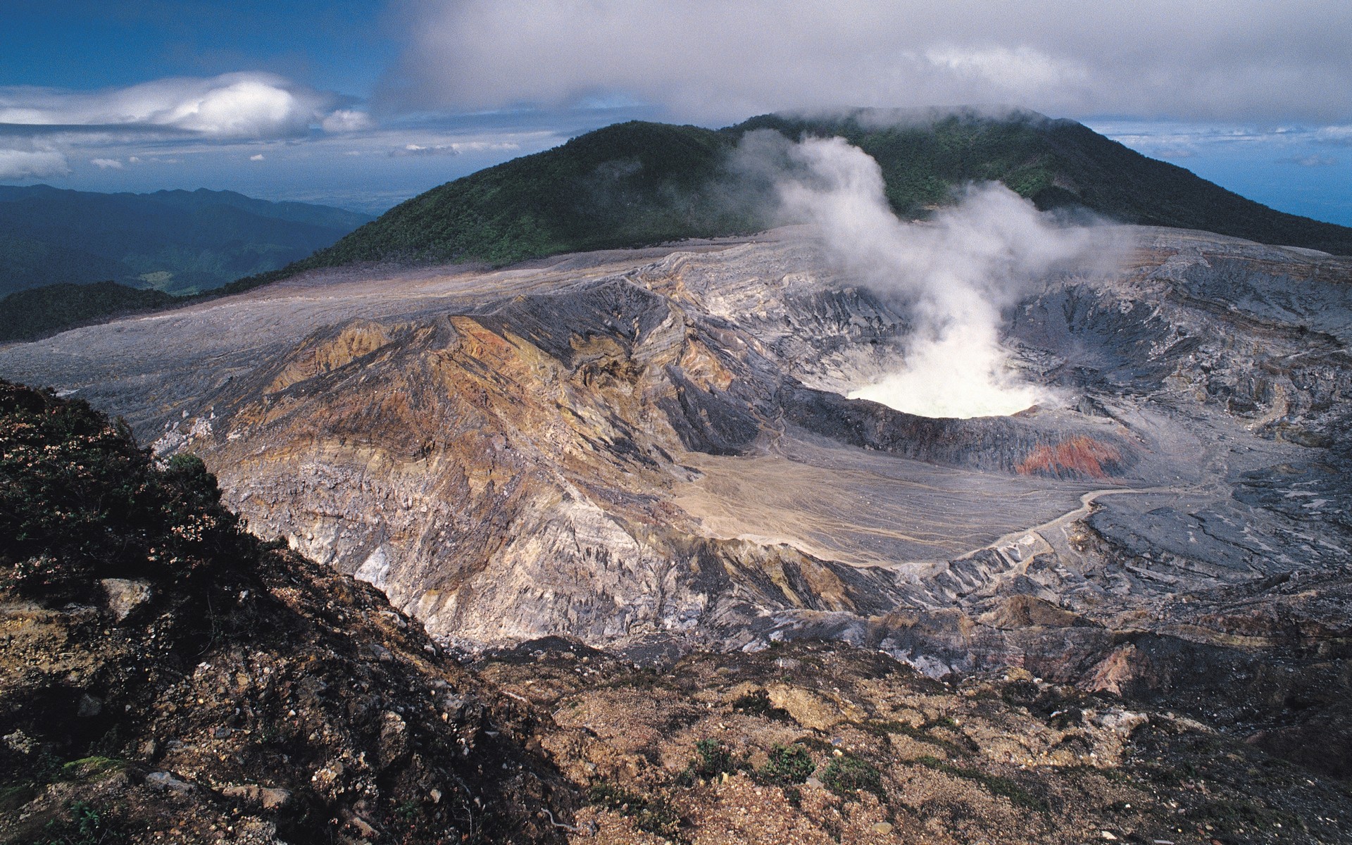 Costa Rica Volcano Crater Smoke Mountains Poas 1920x1200