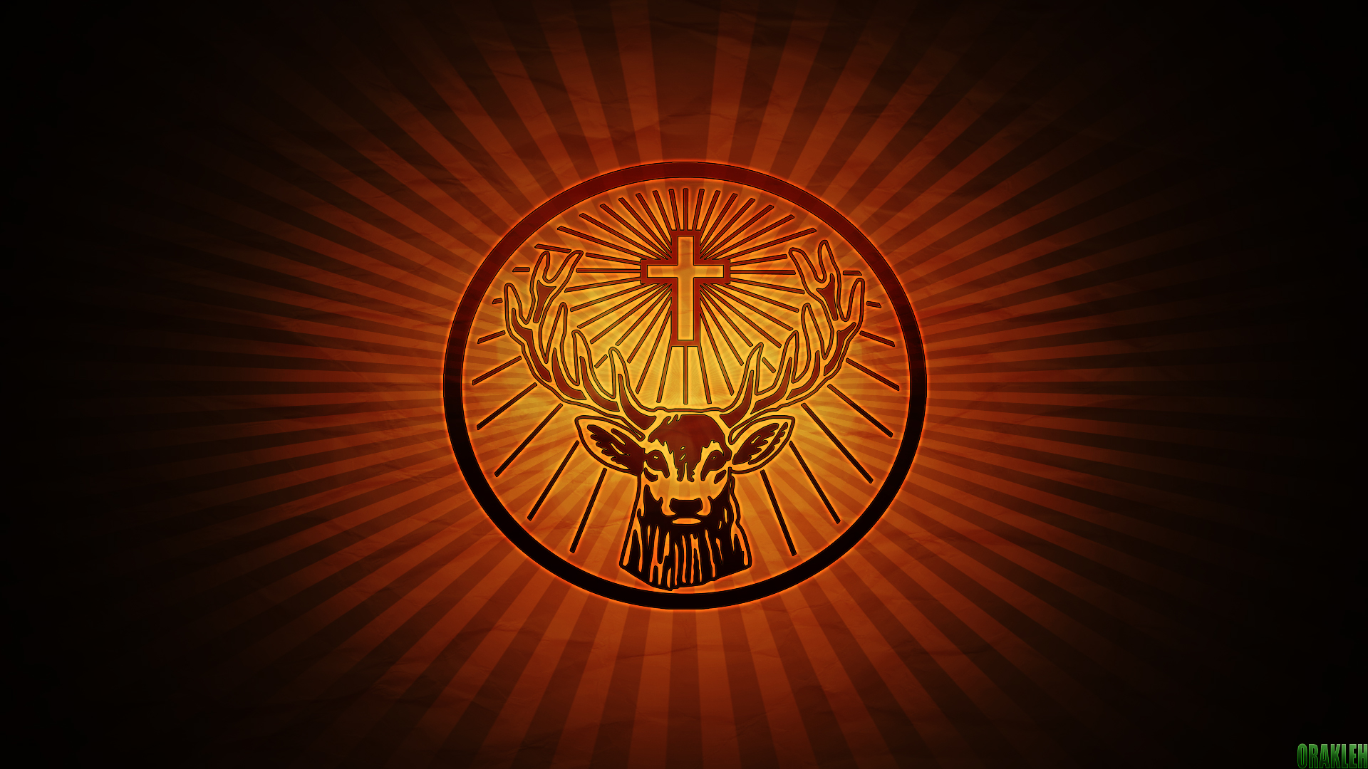 Deer Red Yellow Orange Crucifix Logo 1920x1080