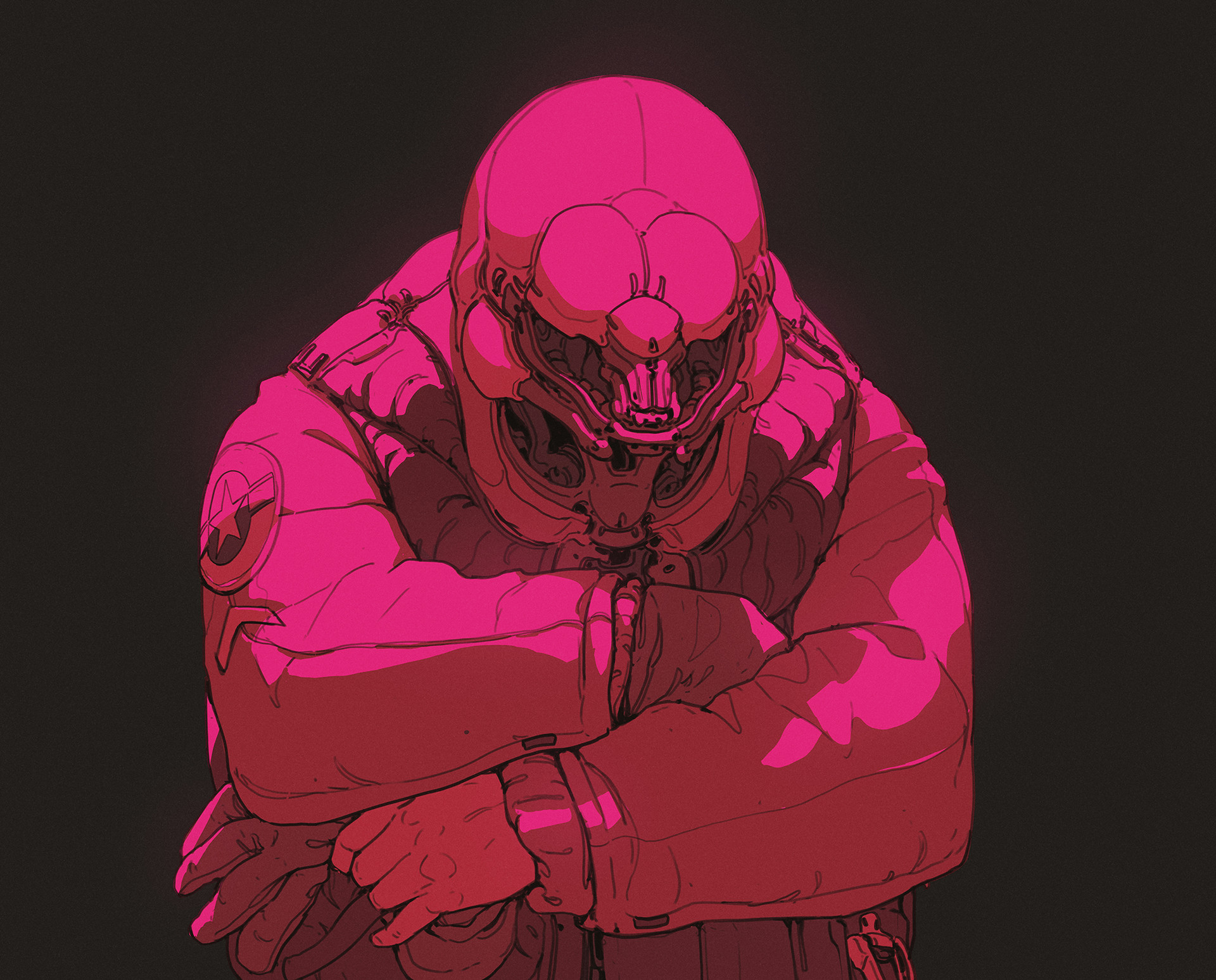 Wouter Gort Artwork Simple Background Synthwave Helmet Cyberpunk Vaporwave Arms Crossed 1920x1547