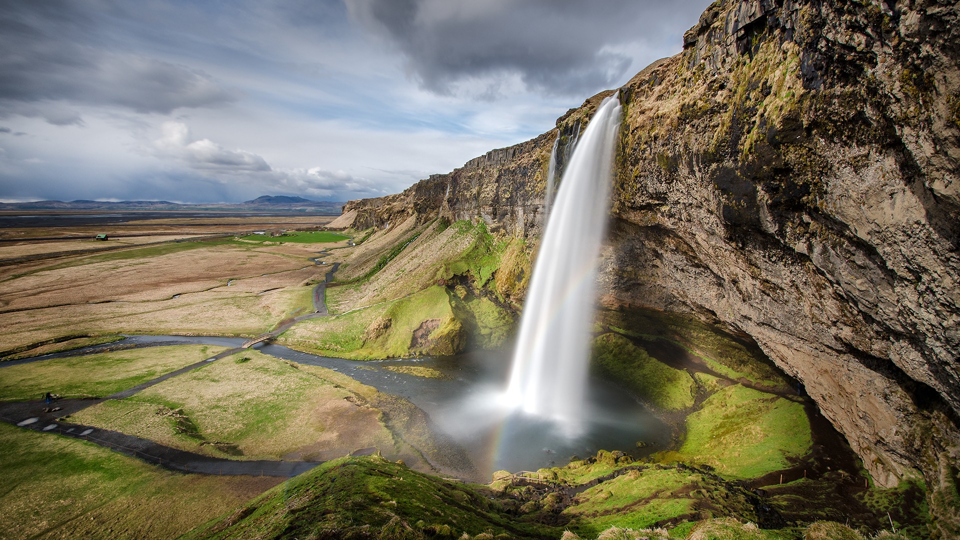 Landscape Waterfall Nature Rock Iceland Seljalandsfoss Waterfall 1920x1080