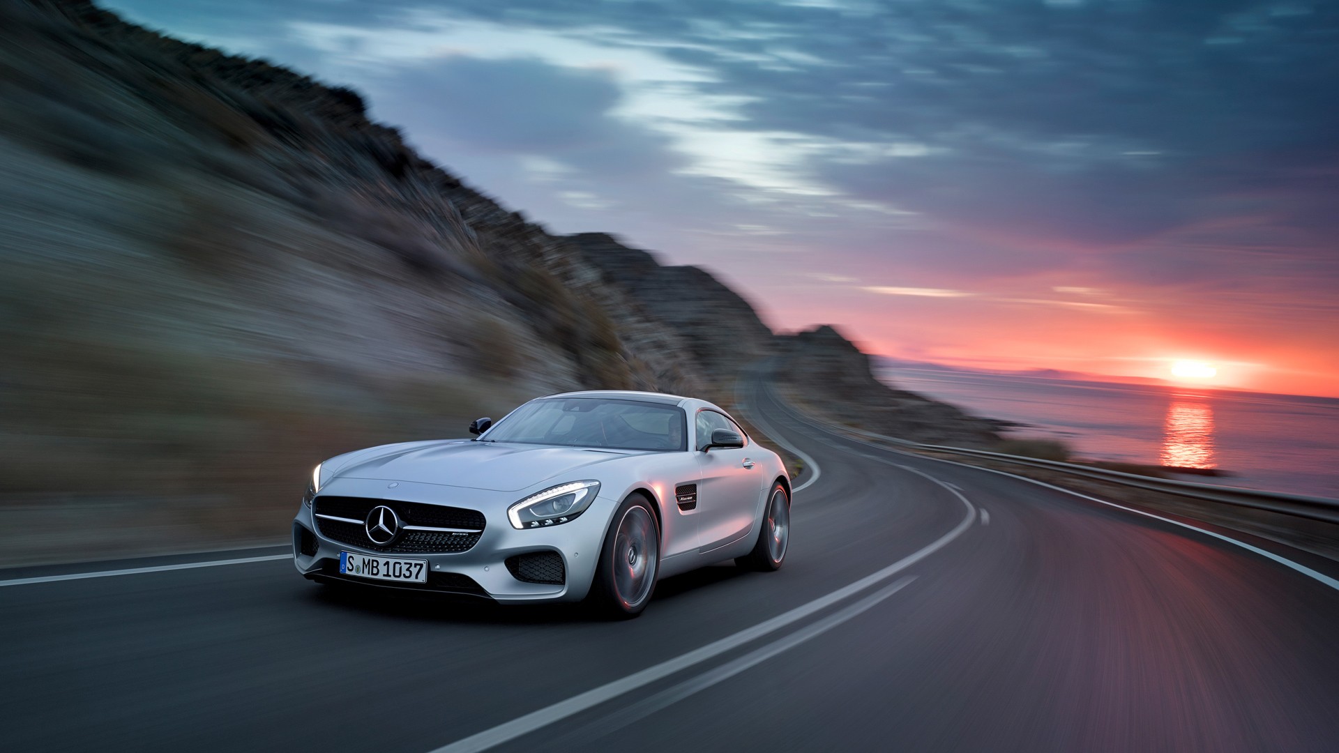 Mercedes Benz AMG GT Car Road Motion Blur Sunset 1920x1080