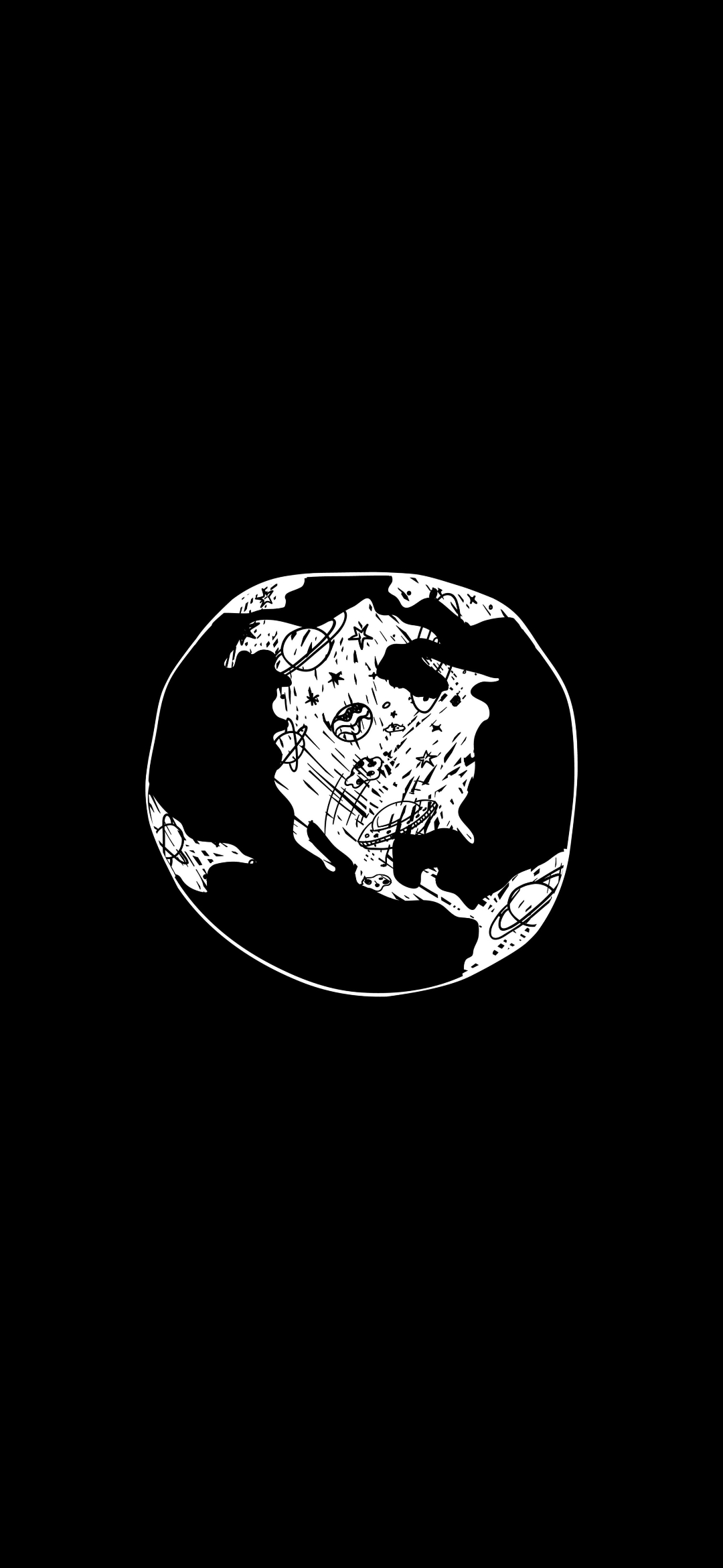 Black Background Space Earth North America Sketches Monochrome 1080x2340