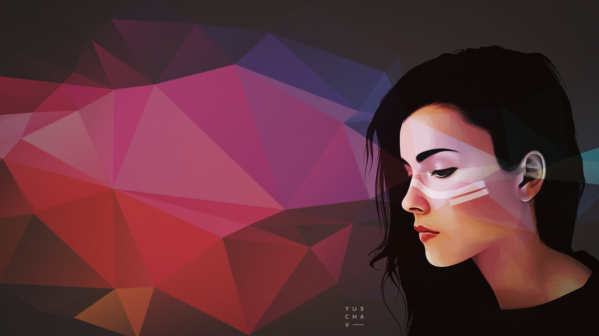 Digital Art Women Minimalism Yuschav Arly Abstract Geometry Brunette Artwork Vector Vexel 1920x1080