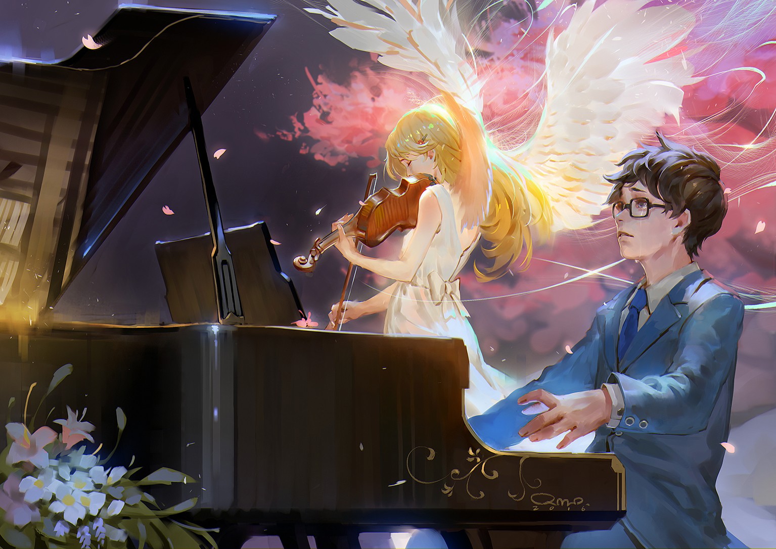 Shigatsu Wa Kimi No Uso Wings Musical Instrument Miyazono Kaori Arima Kousei Piano Violin Anime Shig 1535x1086