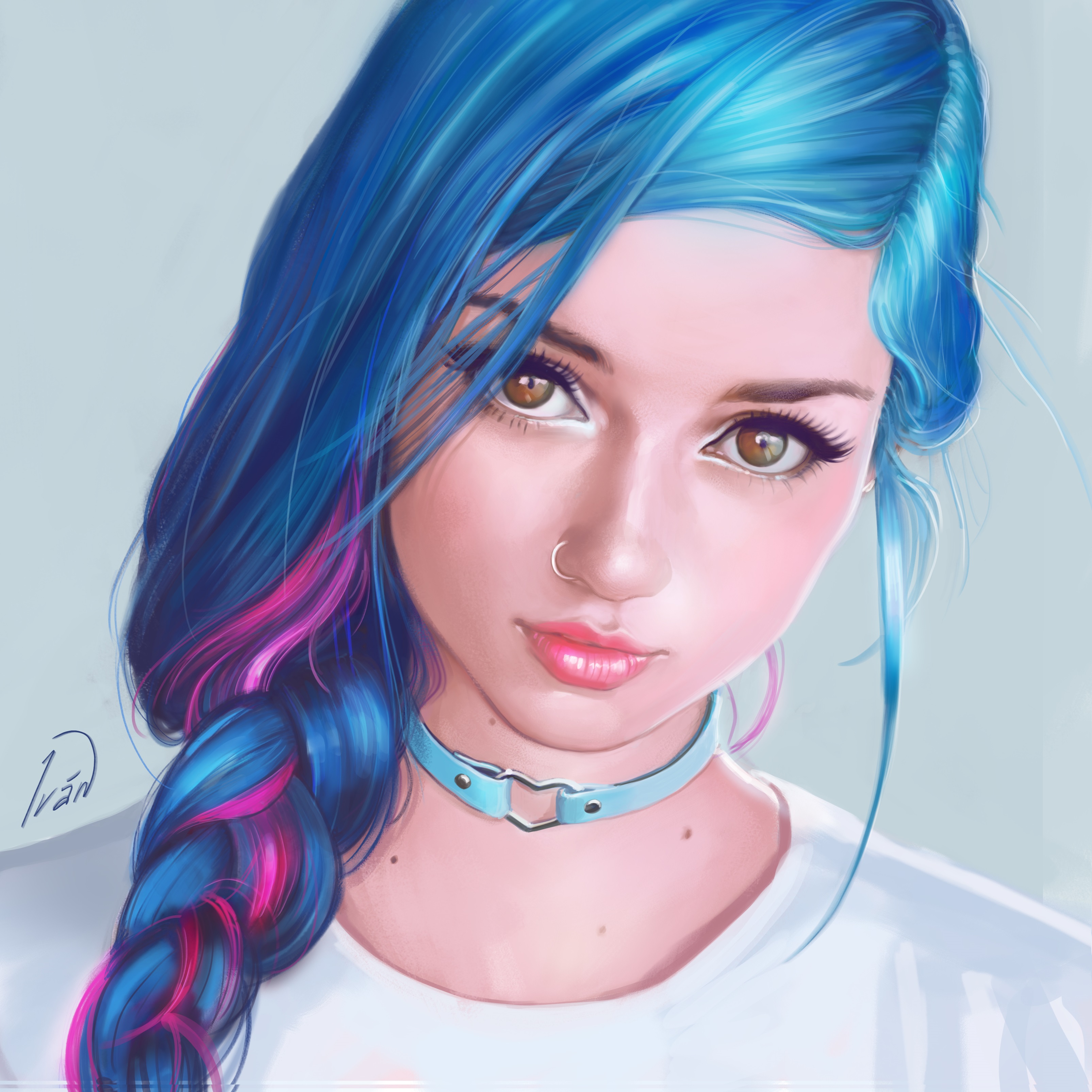 Digital Art Women Illustration Portrait Blue Hair Artwork Vexel Light Blue Braids 3210x3210