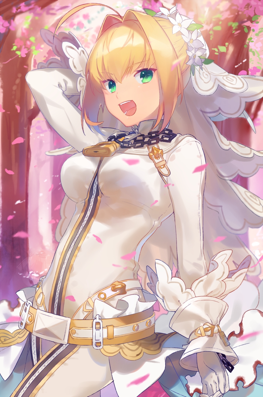 Anime Girls Blonde Green Eyes Open Mouth Arms Up Fantasy Girl Saber Fate Grand Order Nero Bride Nero 900x1357