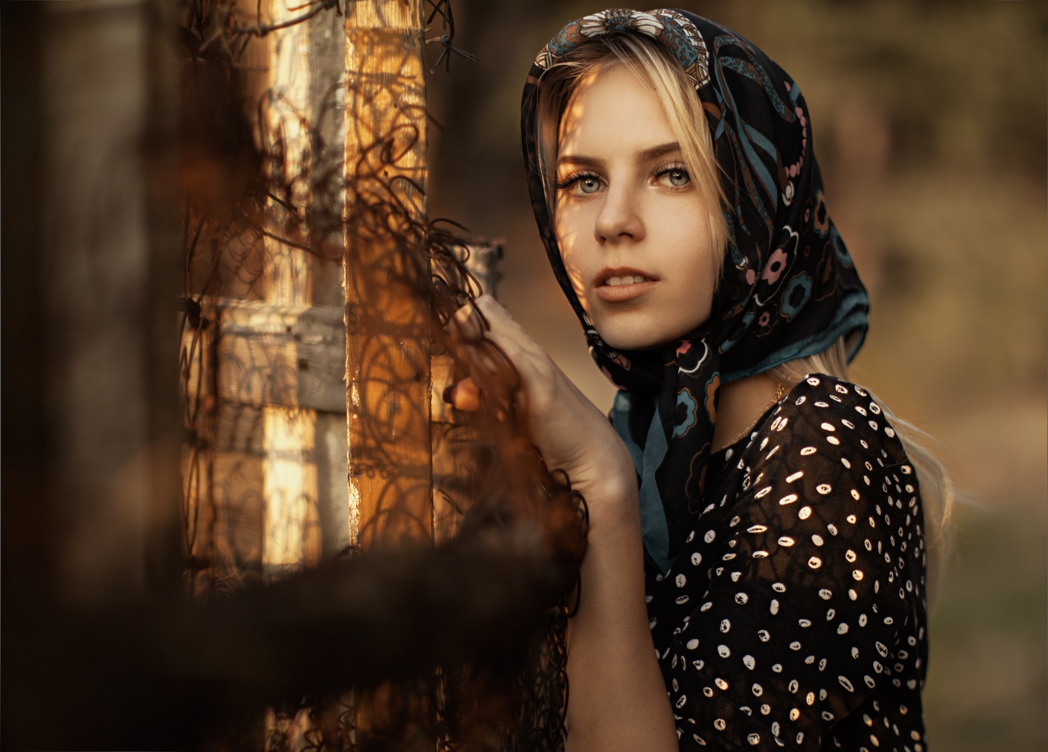 Ilya Baranov Women Model Portrait Outdoors Looking At Viewer Blonde Dress Depth Of Field Gray Eyes F 2048x1469