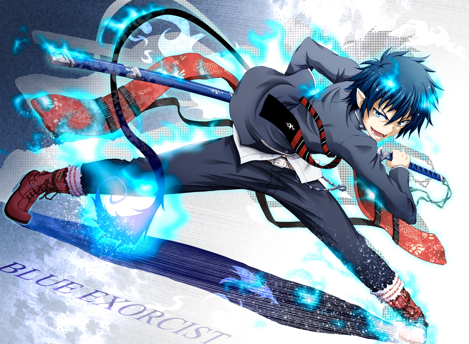 Ao No Exorcist Kurikara Blue Exorcist Katana Rin Okumura Blue Hair Blue Eyes 1500x1100