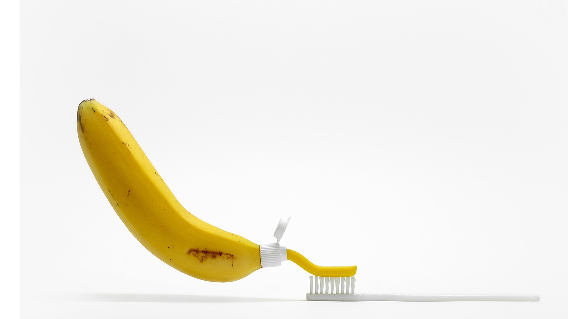 Humor Minimalism Bananas Toothbrush White Background 1920x1080