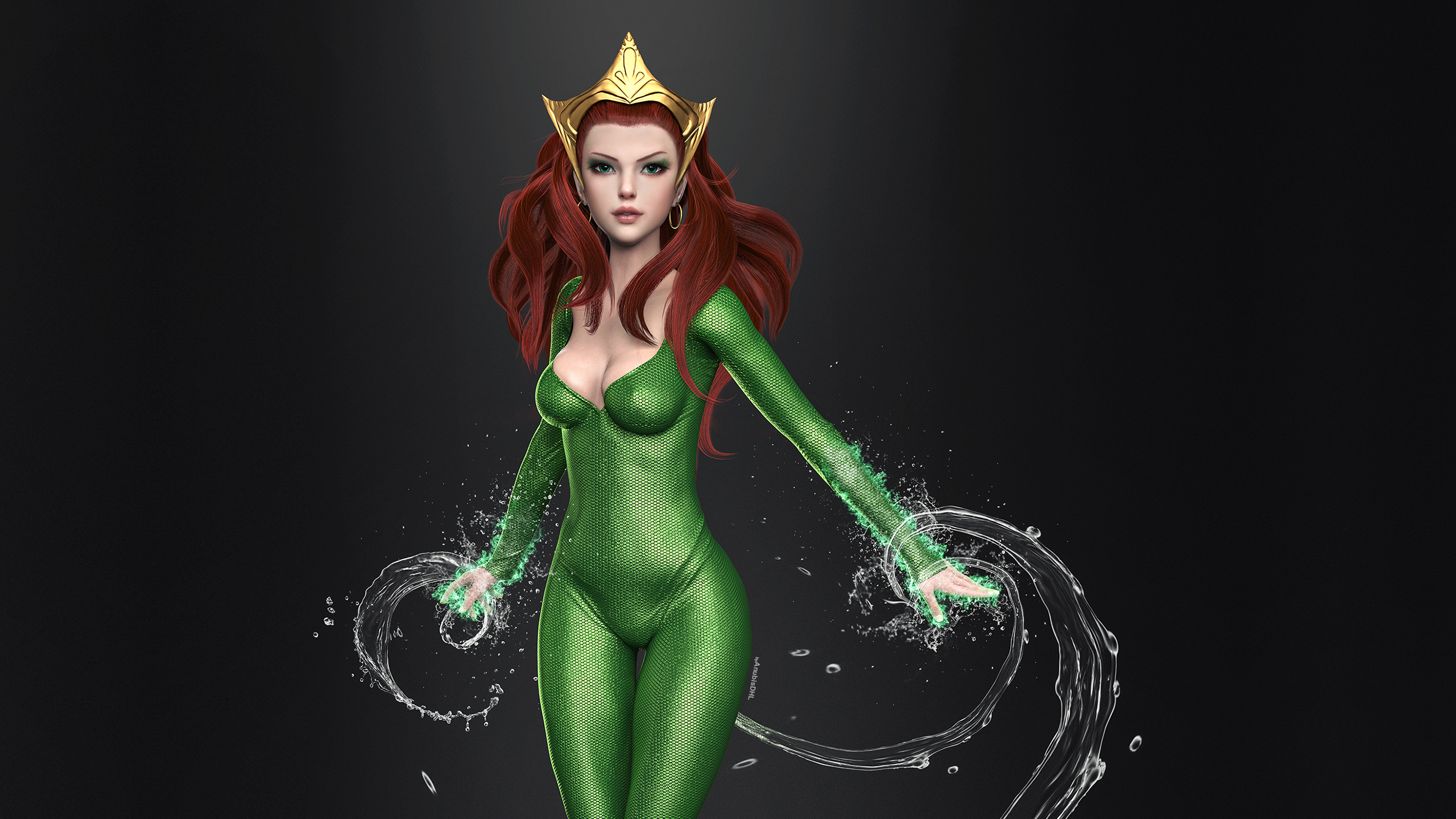 Mera DC Comics Artwork CGi Redhead Aquaman 2560x1440