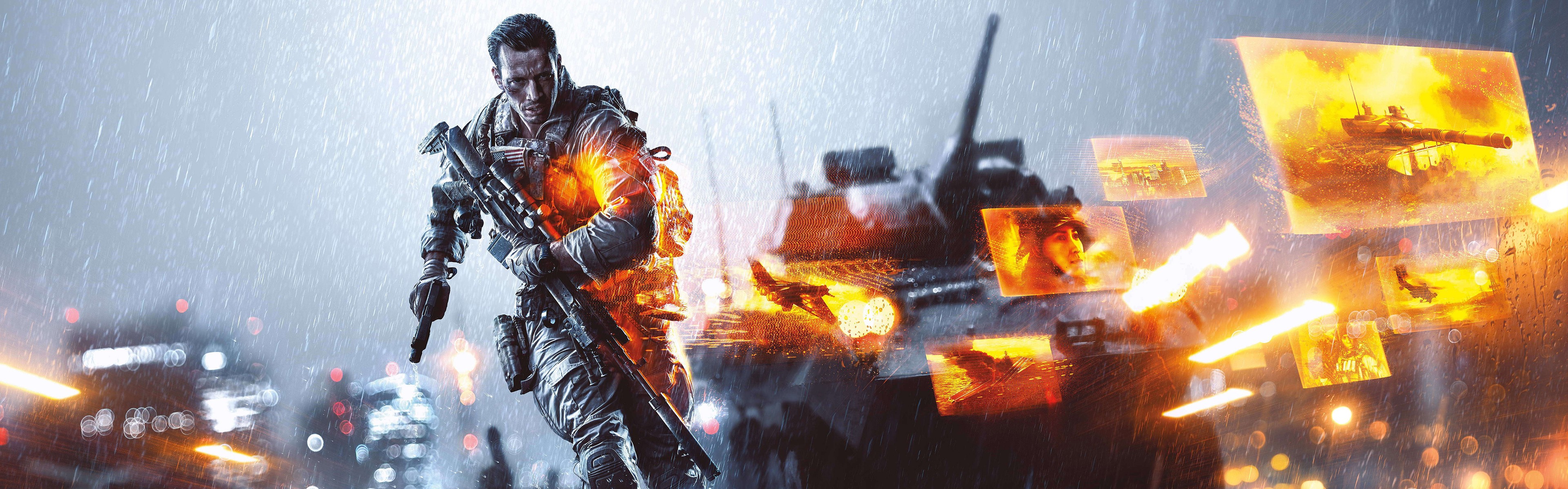 Battlefield Hardline Video Games War Soldier Military Bokeh Rain Dual Monitors Multiple Display Dept 3840x1200