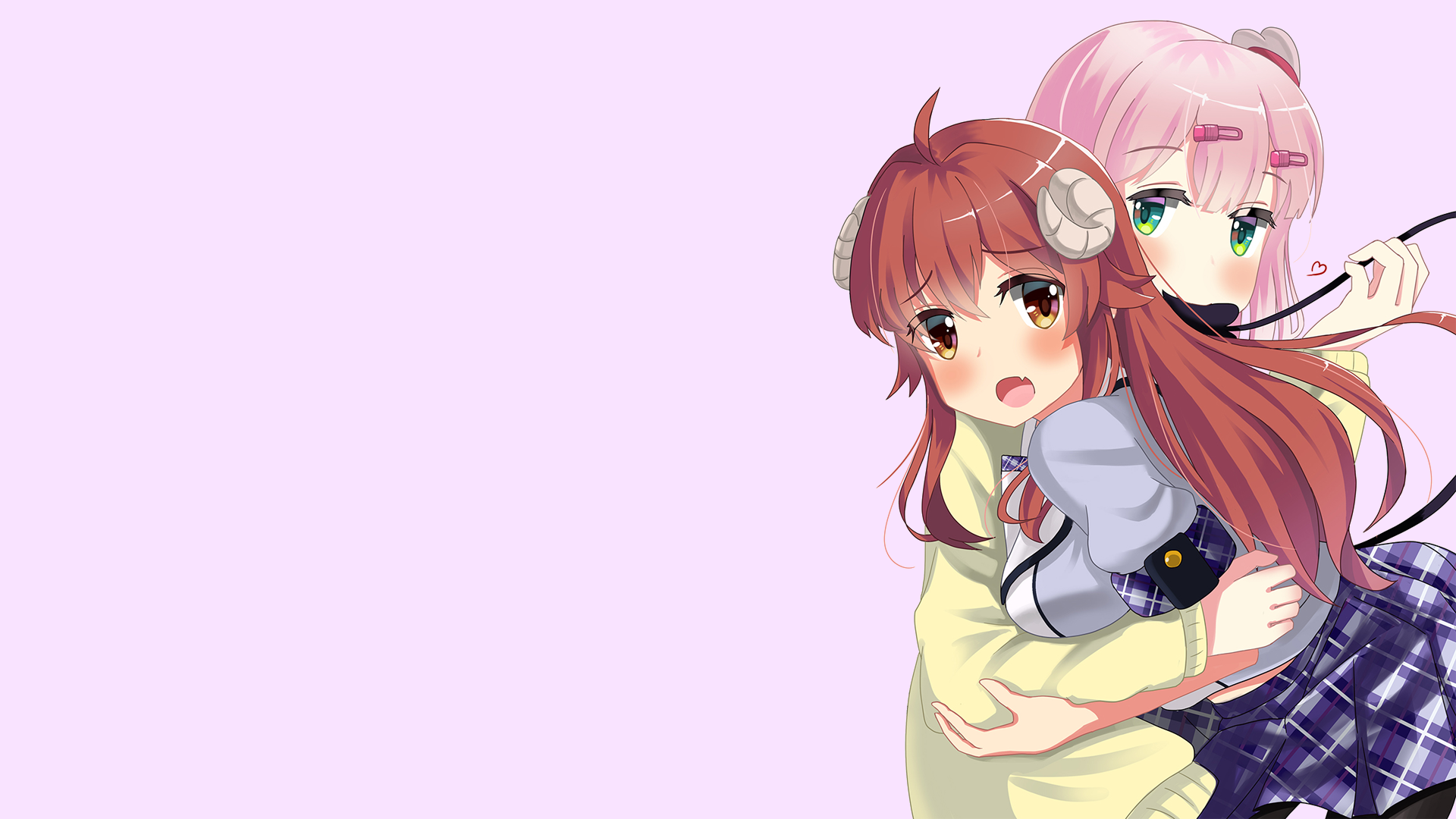 Anime Anime Girls Machikado Mazoku Simple Background Yoshida Yuuko Chiyoda Momo White Skin Redhead D 1920x1080