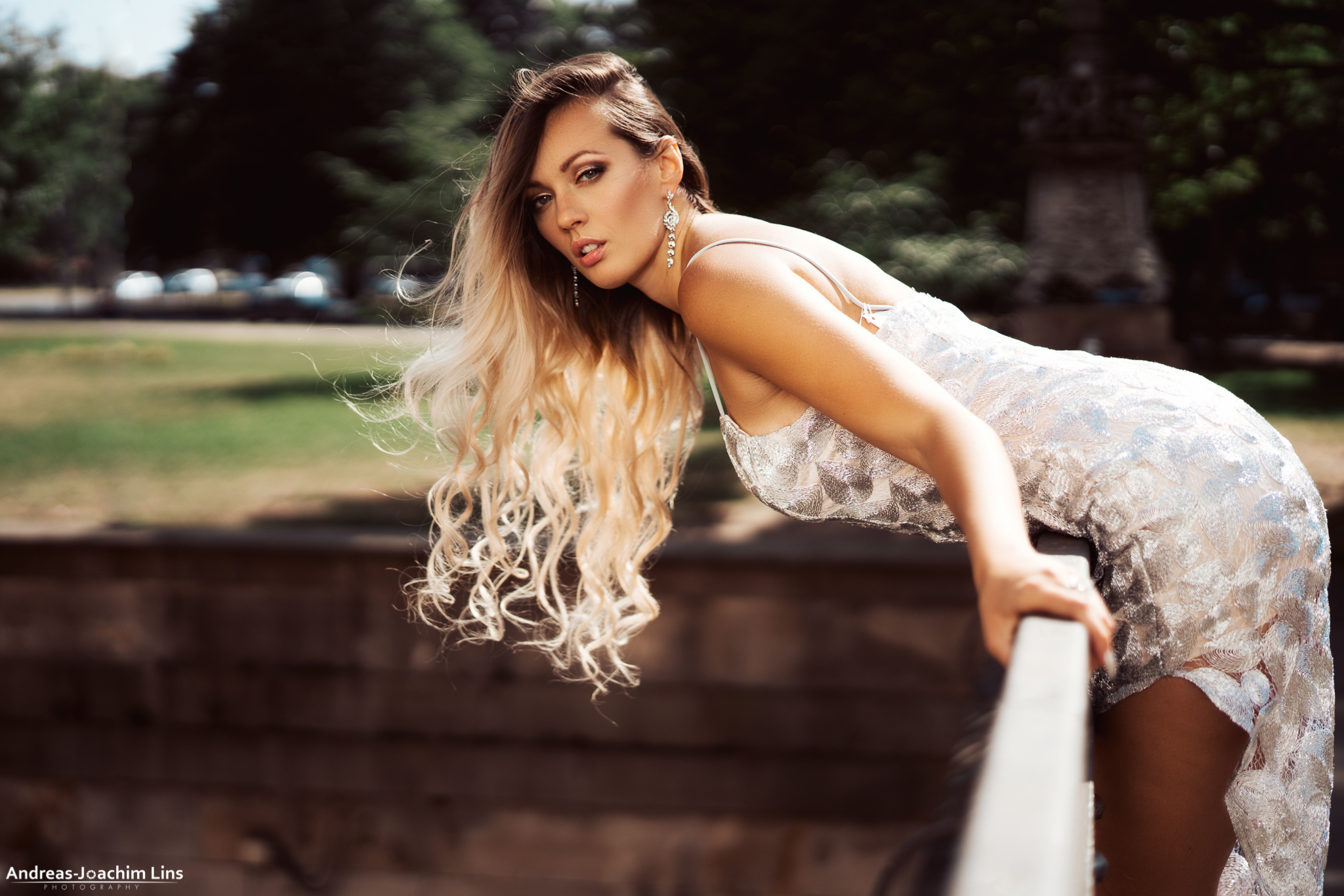 Andreas Joachim Lins Women Model Looking At Viewer Earring Dress Depth Of Field Women Outdoors Olya  2048x1366