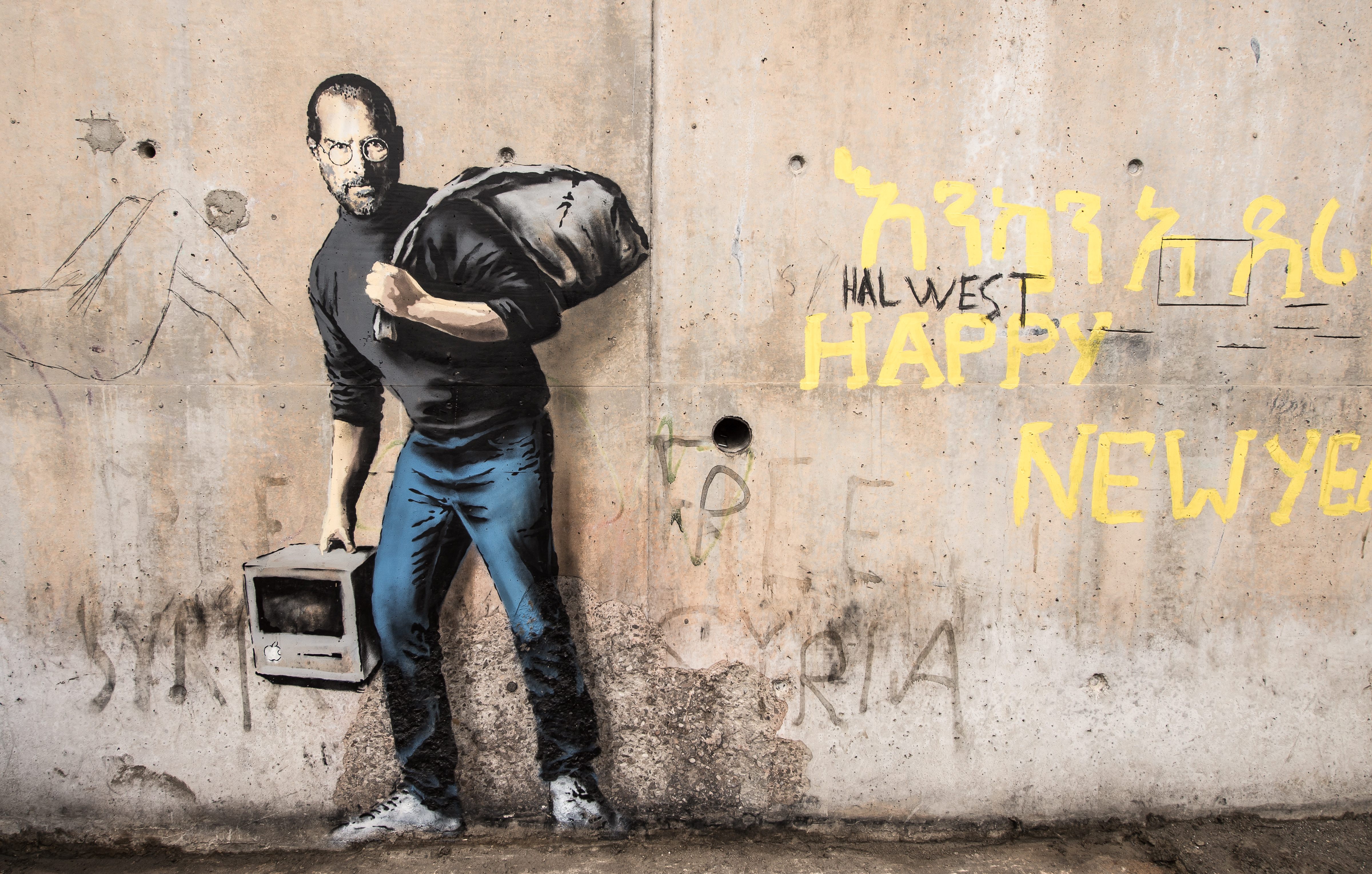 Banksy Graffiti Concrete Steve Jobs Urban Wall Street Art 4800x3060