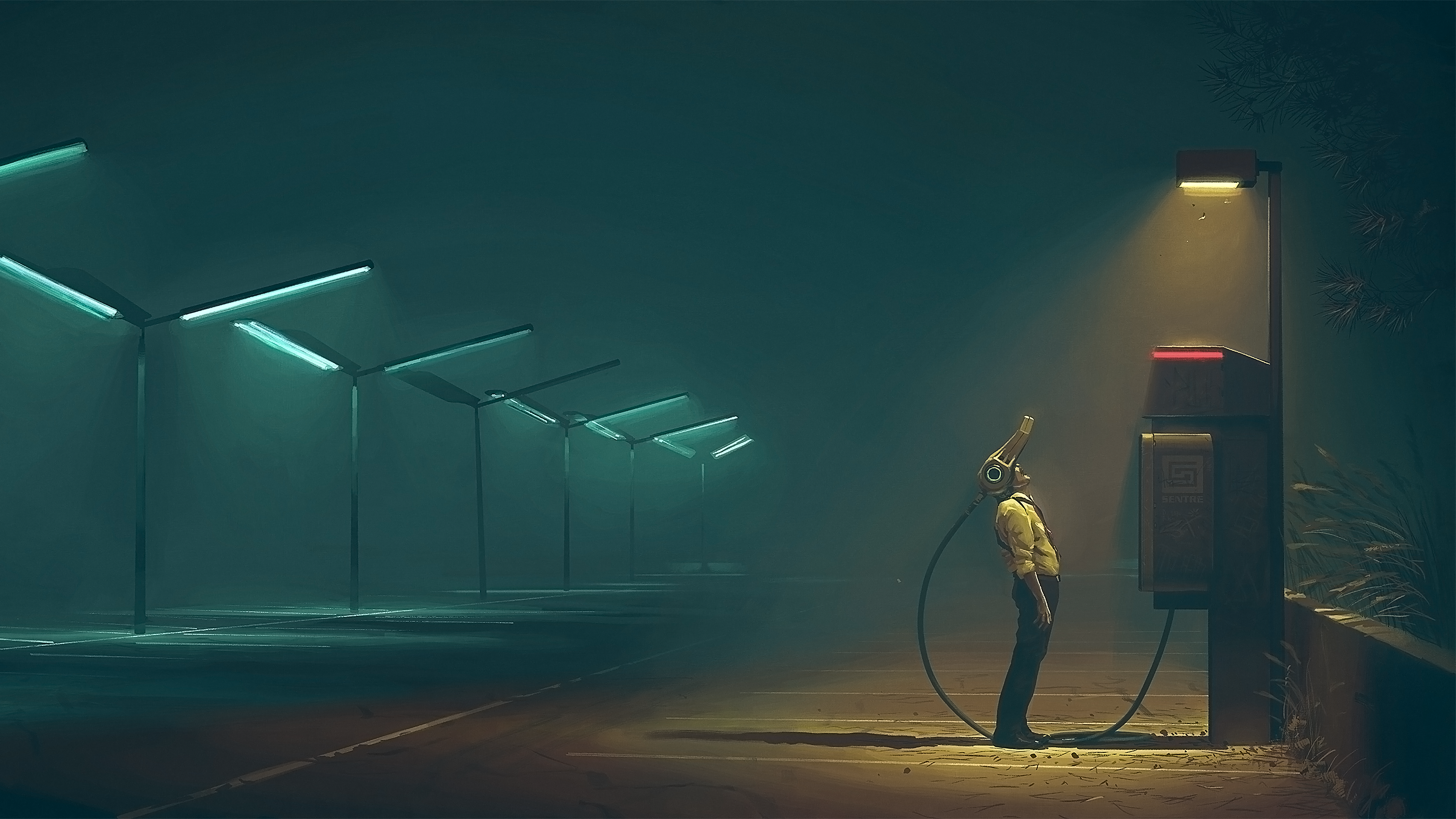 Simon Stalenhag Street Light Futuristic Night VR Headset Parking Lot Phone Box 3840x2160