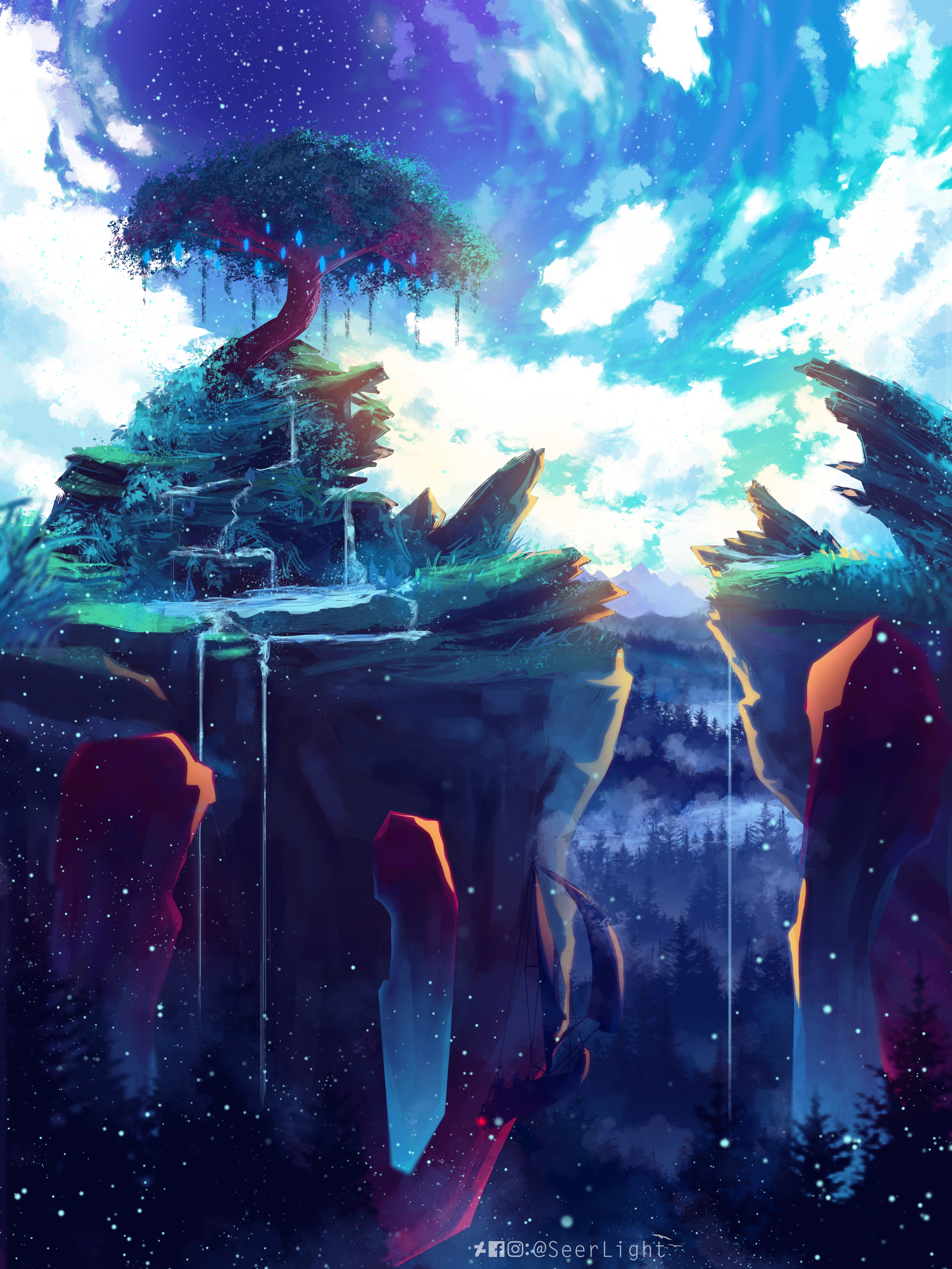 SeerLight Illustration Fantasy Art Environment Sky Landscape Cyan Blue 1920x2560