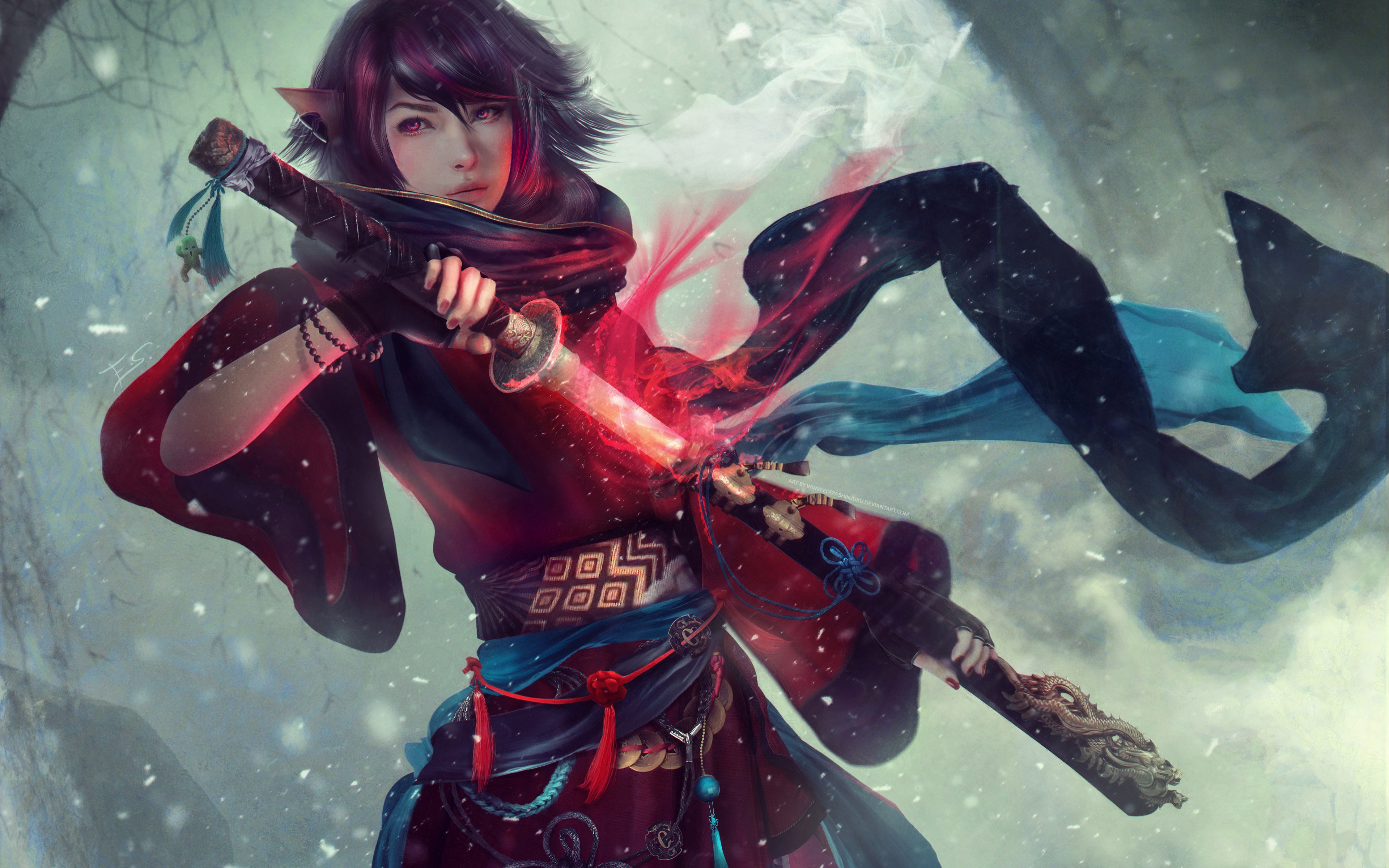 Women Asian Artwork Samurai Sword Fantasy Art Warrior Eddy Shinjuku 3840x2400