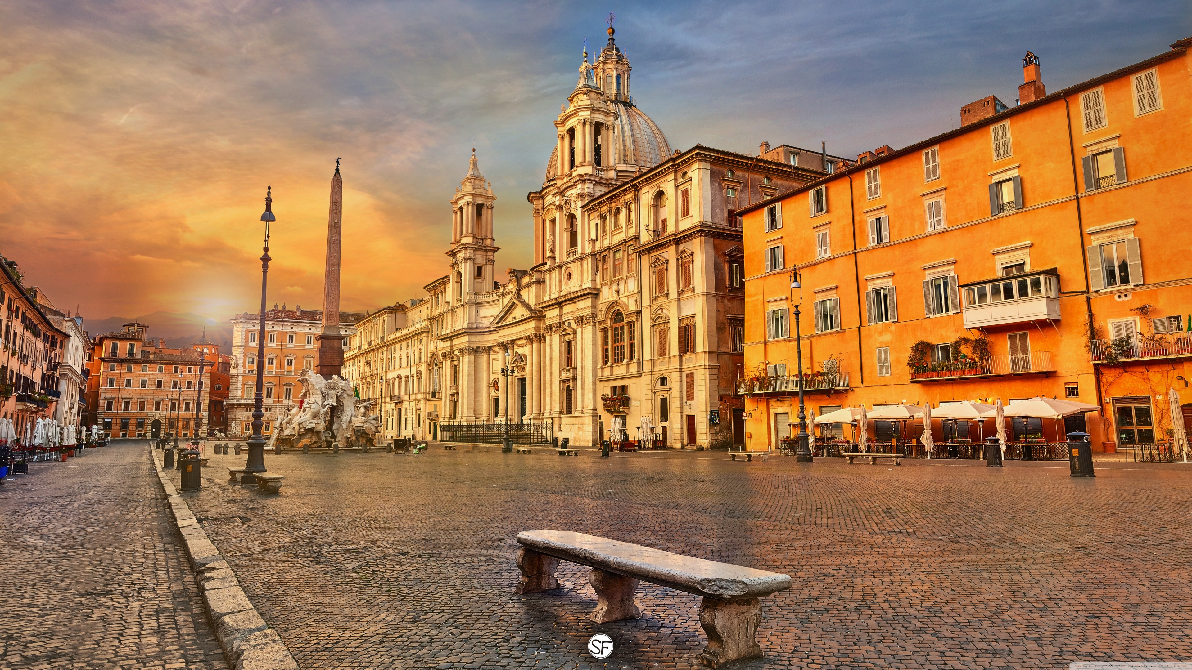 Cityscape Sunset Rome Church Obelisk Old Building 3840x2160