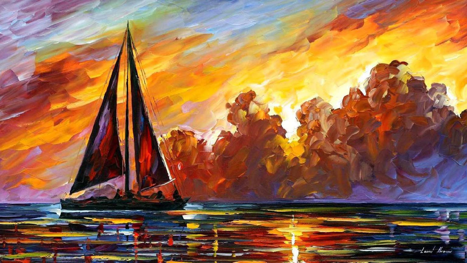 Artwork Painting Sailboats Sea Leonid Afremov 1534x863