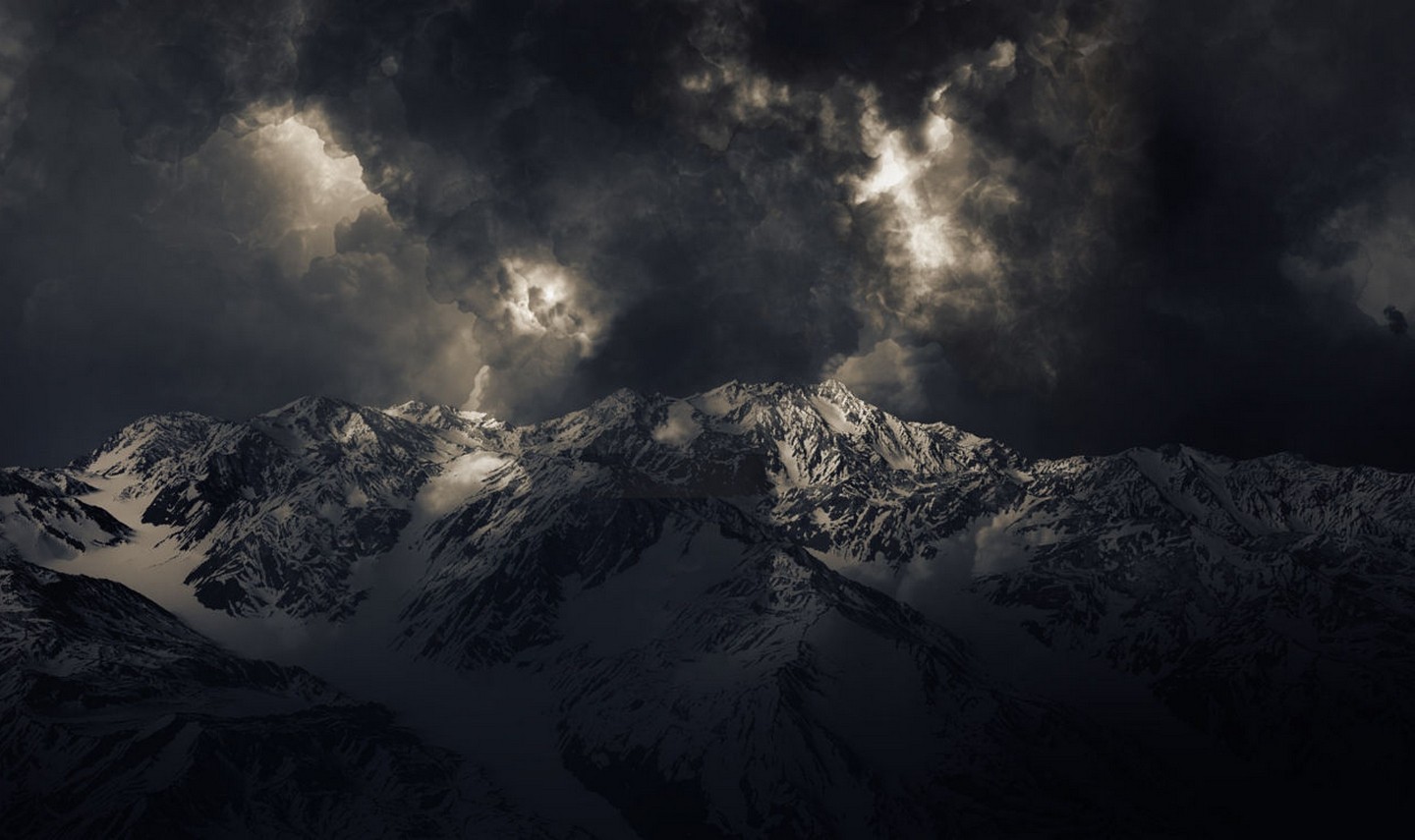Landscape Nature Mountains Storm Dark Snowy Peak Sunlight Summit Clouds 1440x855