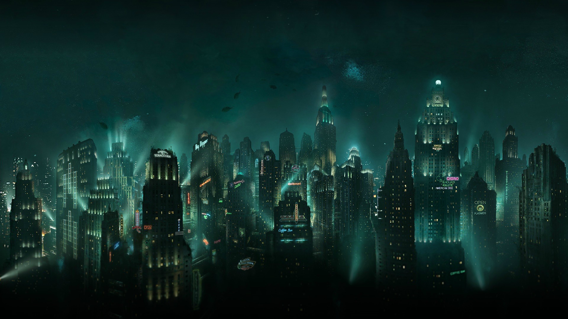 Video Games Rapture BioShock Underwater Lights Cityscape 1920x1080