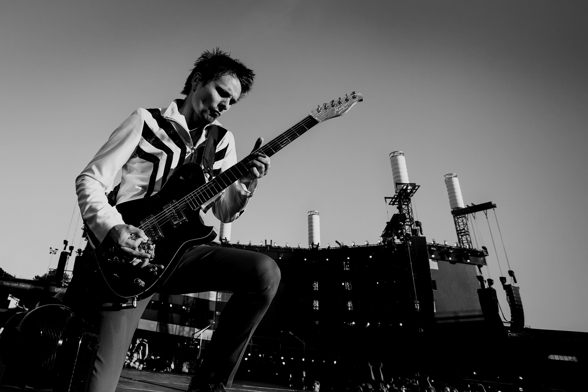 Muse Matthew Bellamy Men Guitar Musical Instrument Monochrome 1920x1280