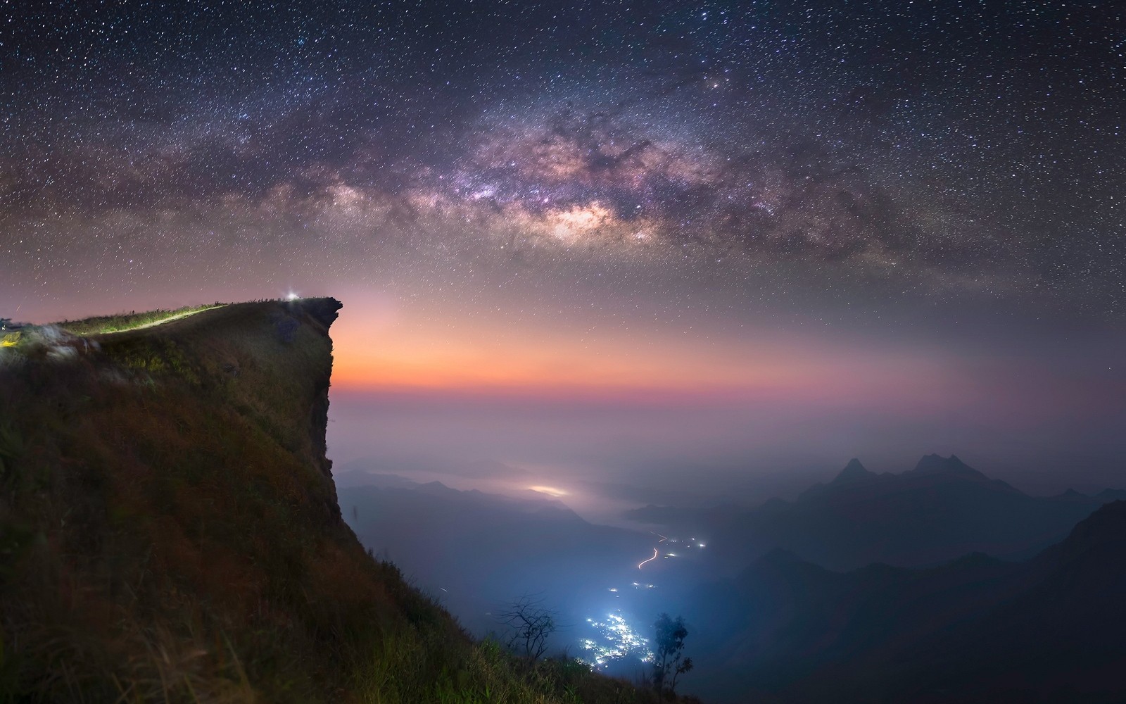 Landscape Nature Mist Space Valley Milky Way Long Exposure Abyss Mountains Starry Night Lights 1600x1000