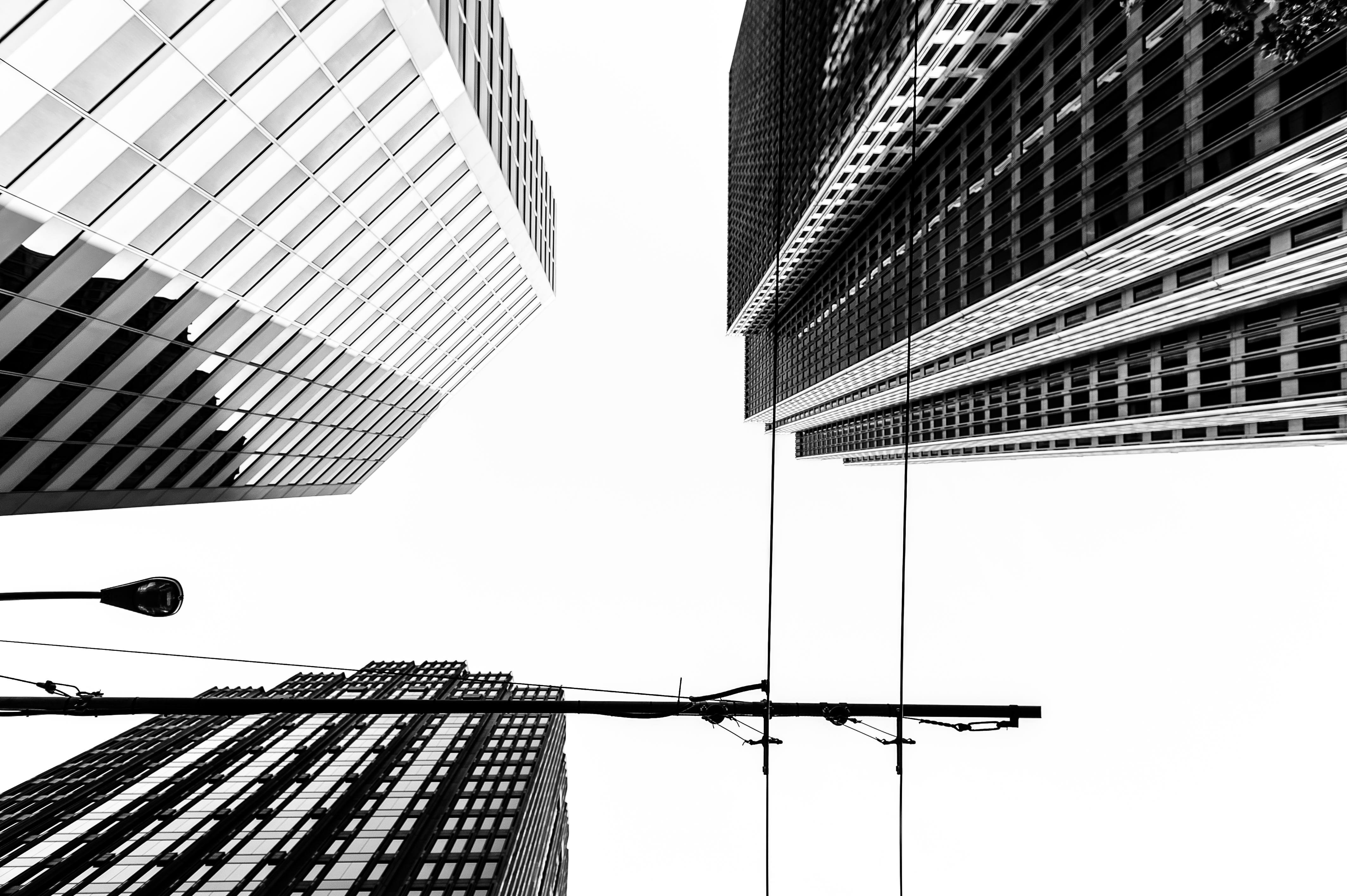 Building Skyscraper Worms Eye View Monochrome Power Lines Bottom View 4256x2832