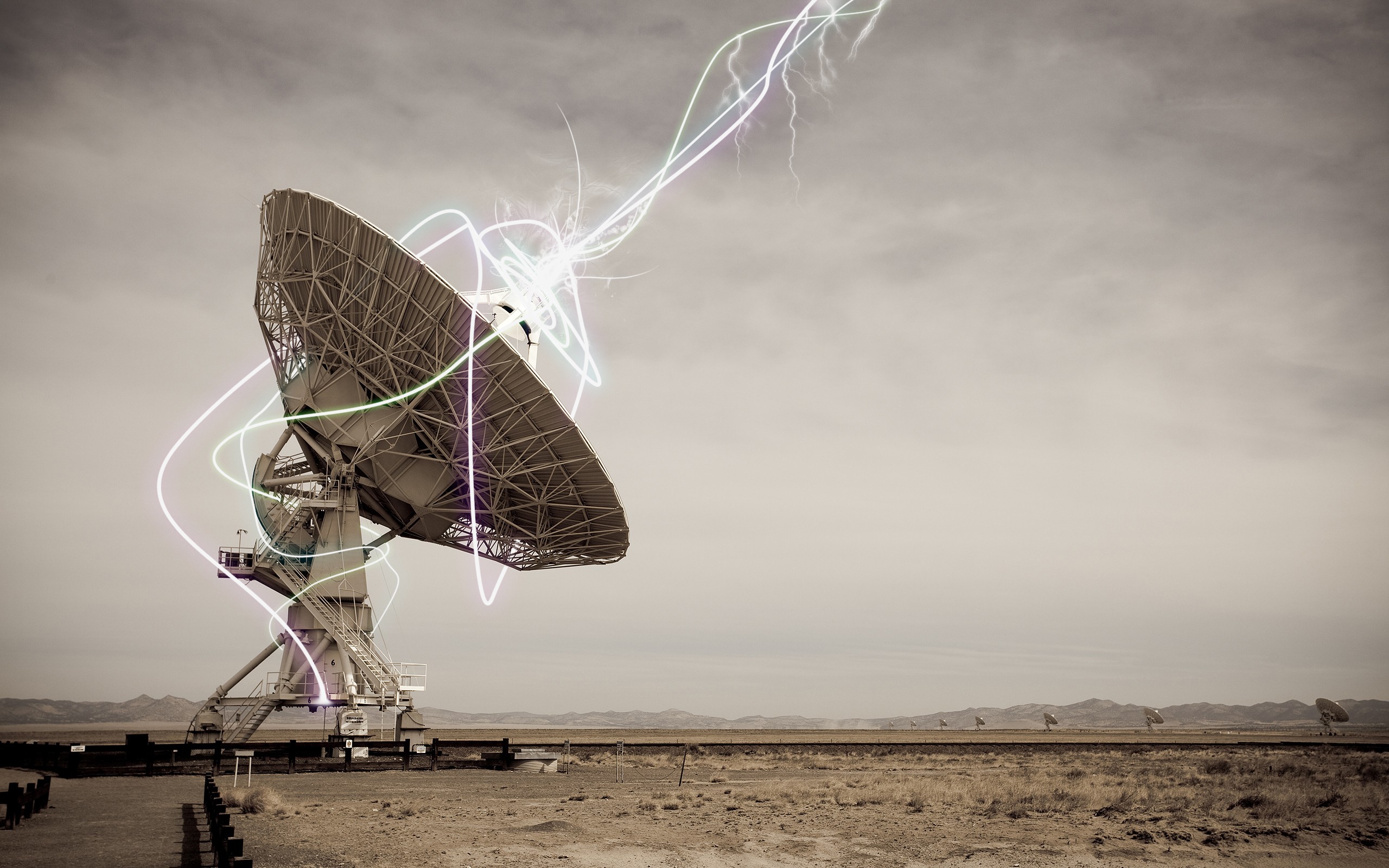 Landscape Desert Neon Lights Antenna Digital Art Shapes 2560x1600
