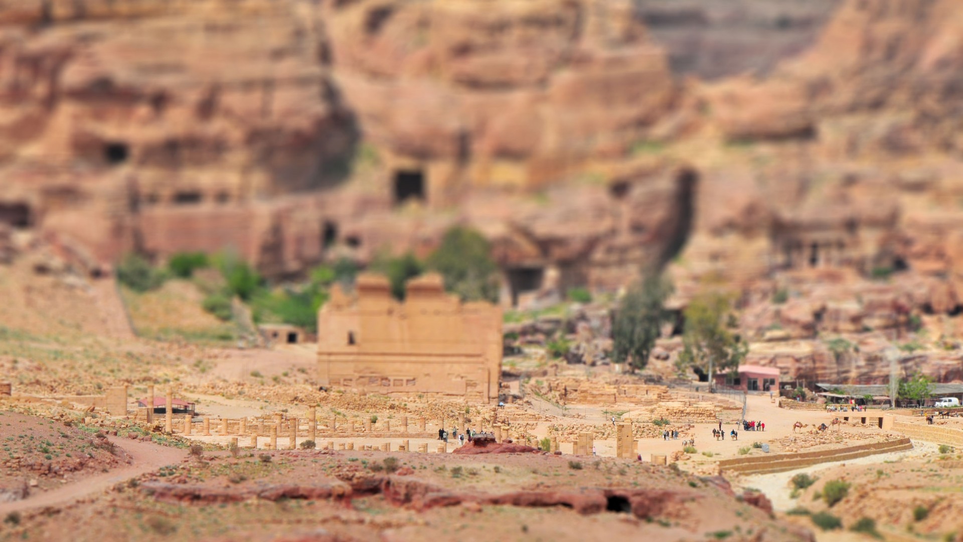Tilt Shift Ruins Petra Ancient People 1920x1080