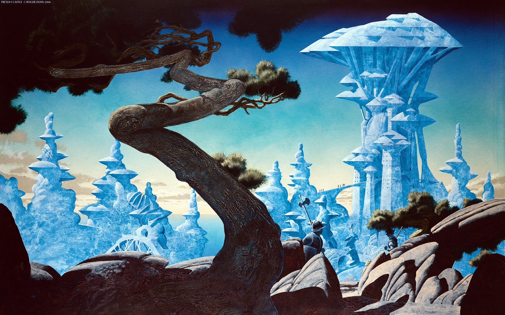 Digital Art Fantasy Art Roger Dean Nature Trees Branch Rock Castle Knight 1680x1050