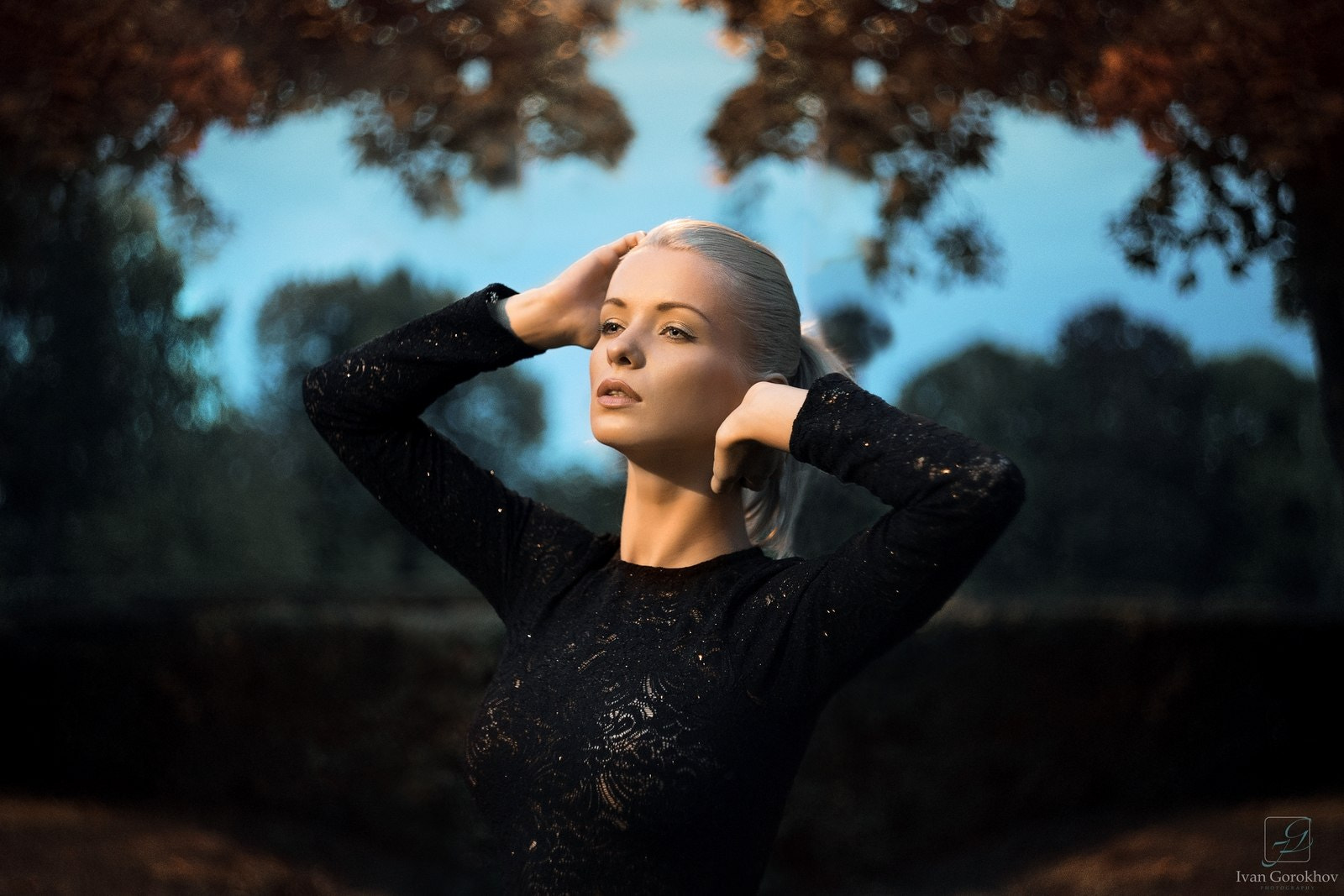 Ivan Gorokhov Blonde Women Model Black Dress Portrait Arms Up 1600x1067