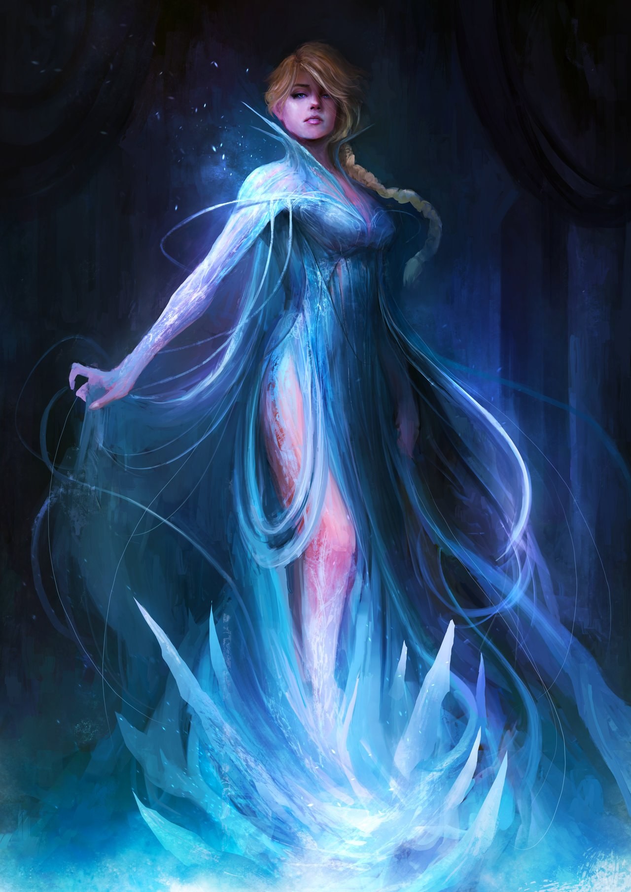 Frozen Movie Princess Elsa Fantasy Art Fantasy Girl Cyan Blue 1280x1810