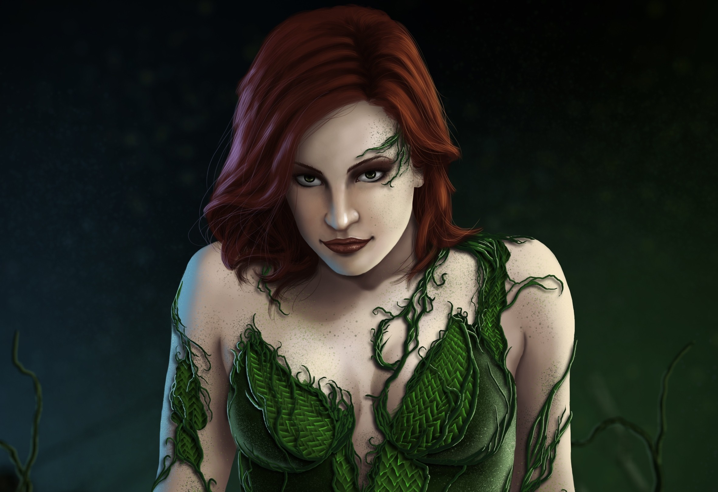 Artwork Poison Ivy Fantasy Girl Redhead Red Lipstick Women 2364x1618