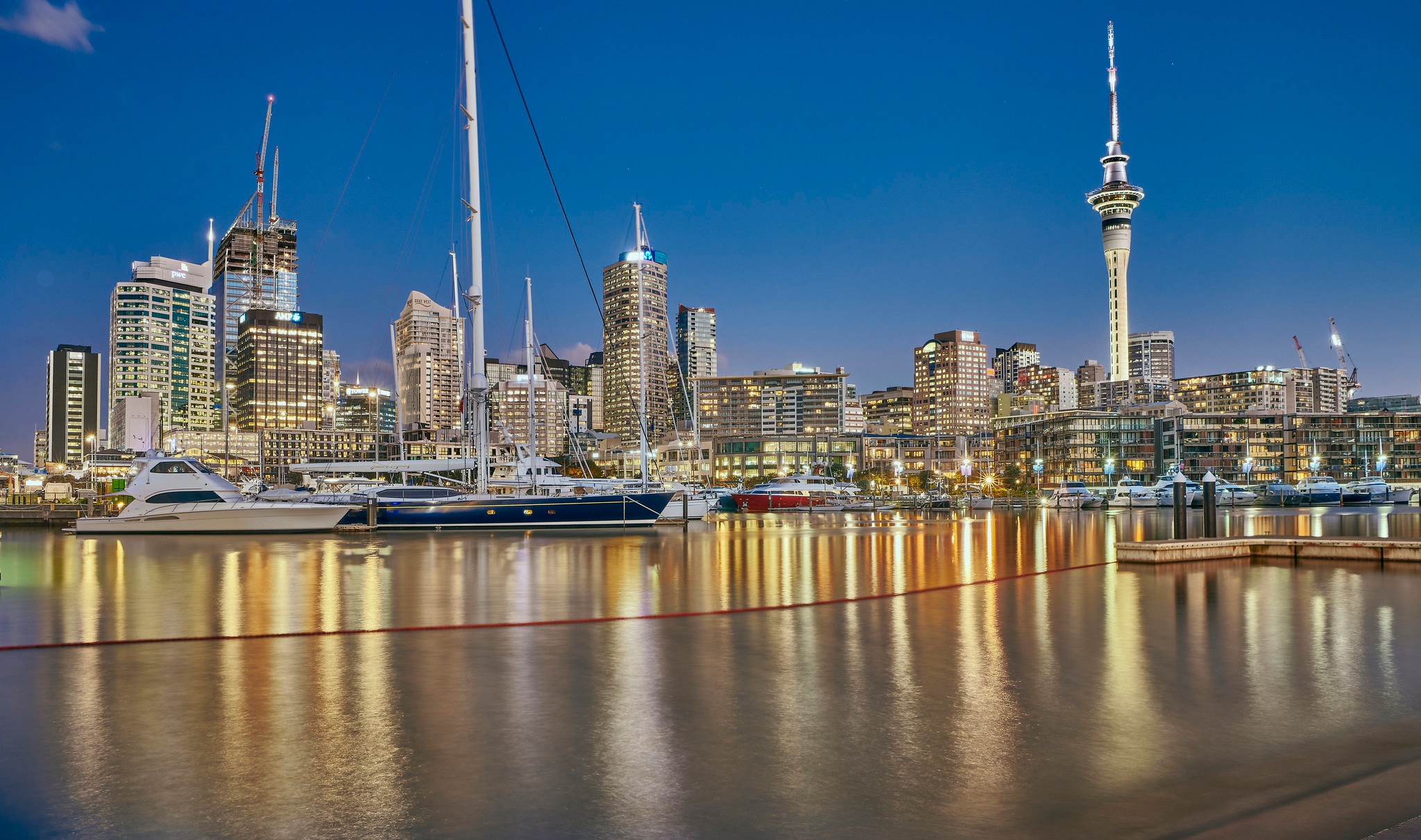 New Zealand Harbor Auckland Cityscape City Lights 2048x1211