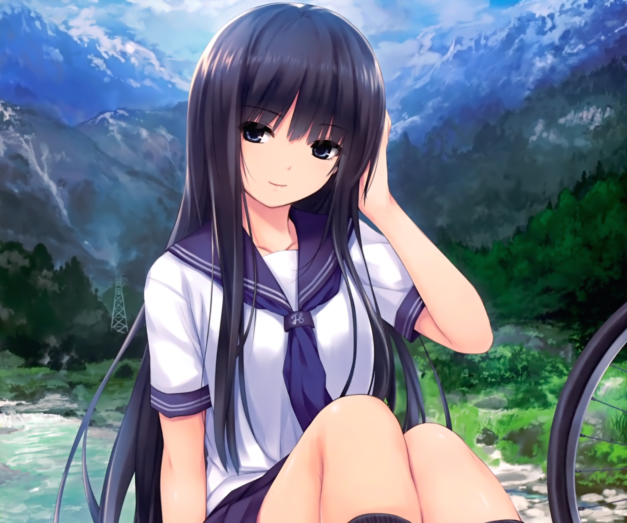 Anime Girls Long Hair Coffee Kizoku School Uniform Schoolgirl Dark Hair 2118x1765