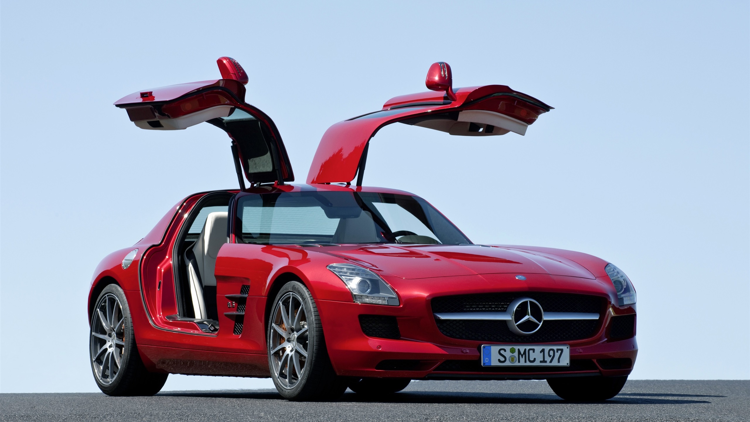 Mercedes Benz Red Cars Clear Sky Asphalt Open Door Sports Car Vehicle Car 2560x1440