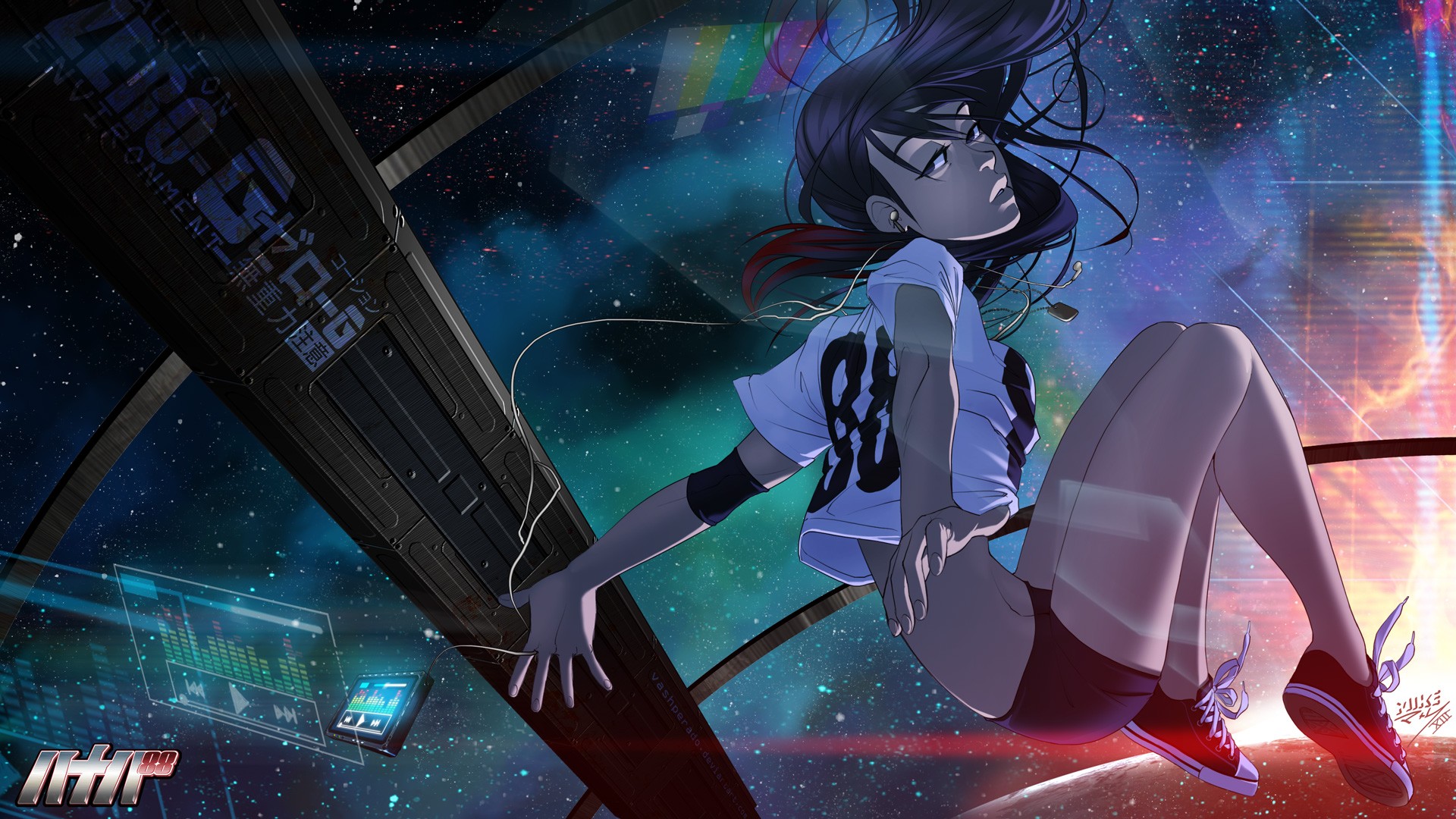 Anime Girls Original Characters Vashperado Space Spaceship Audio Spectrum Futuristic Anime Girls 1920x1080